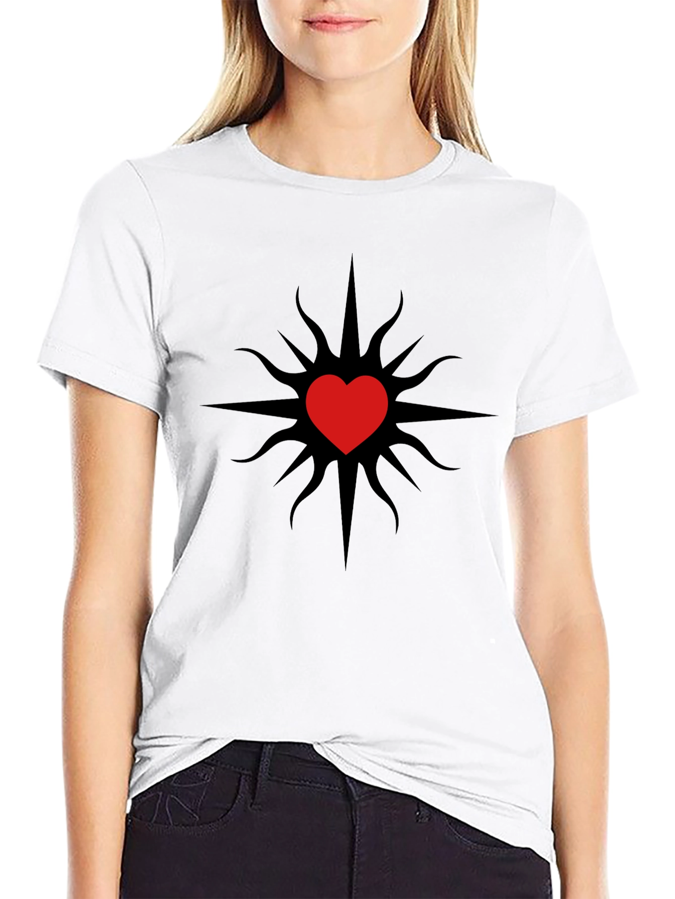 Heart Sunburst Graphic Tee - Black Casual T-Shirt