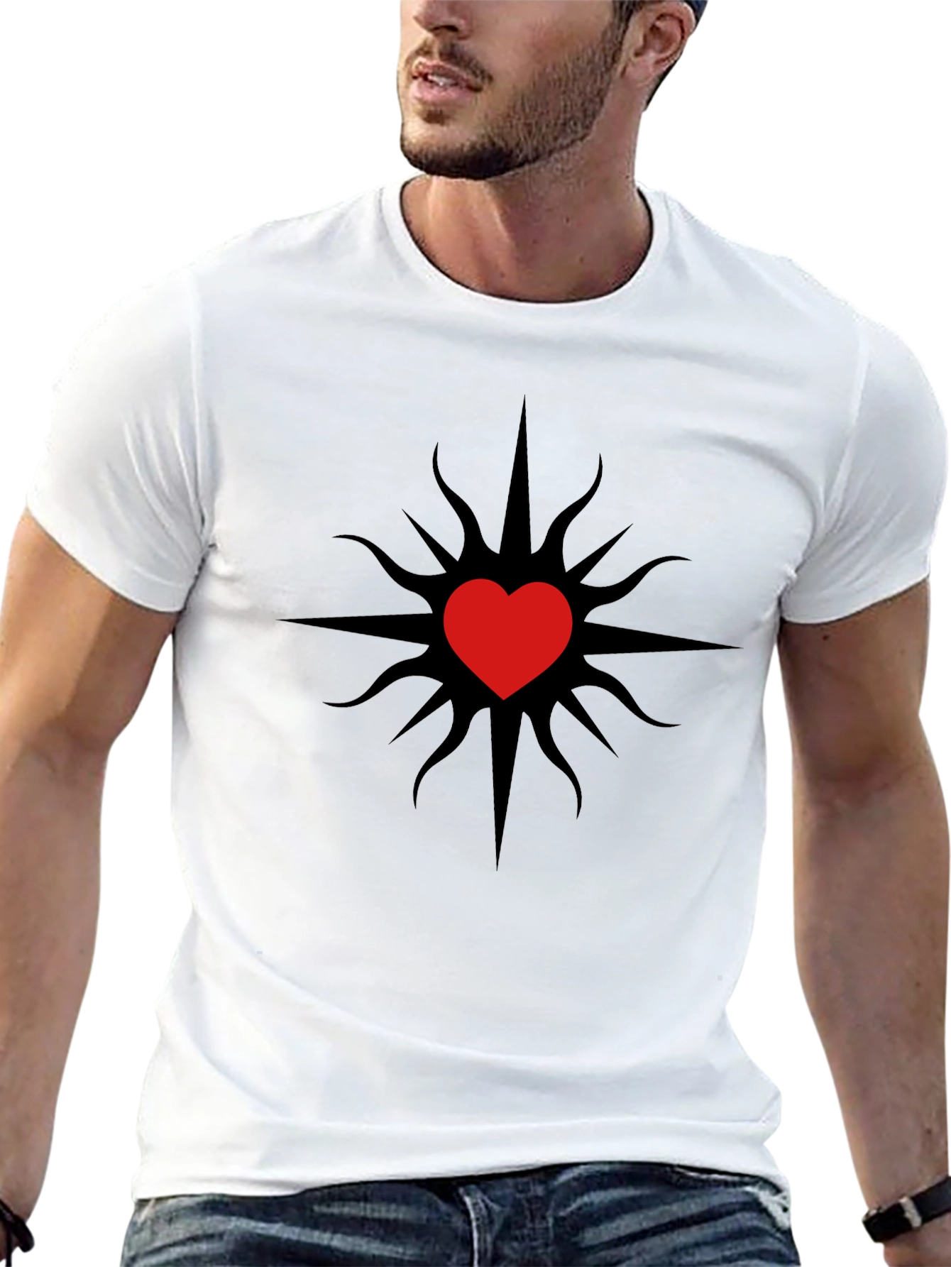 Heart Sunburst Graphic Tee - Black Casual T-Shirt
