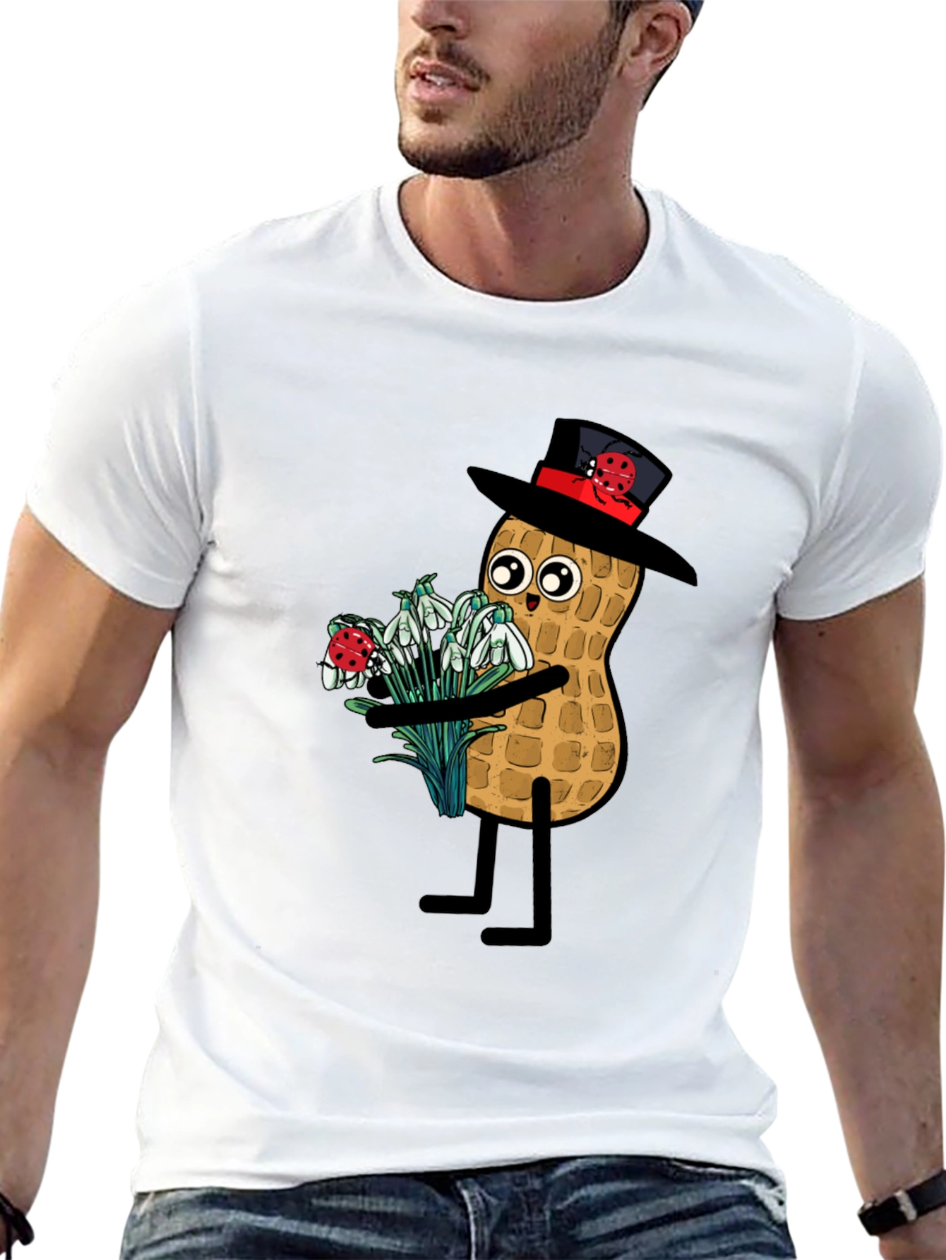 Funny Peanut with Flowers Graphic Tee
