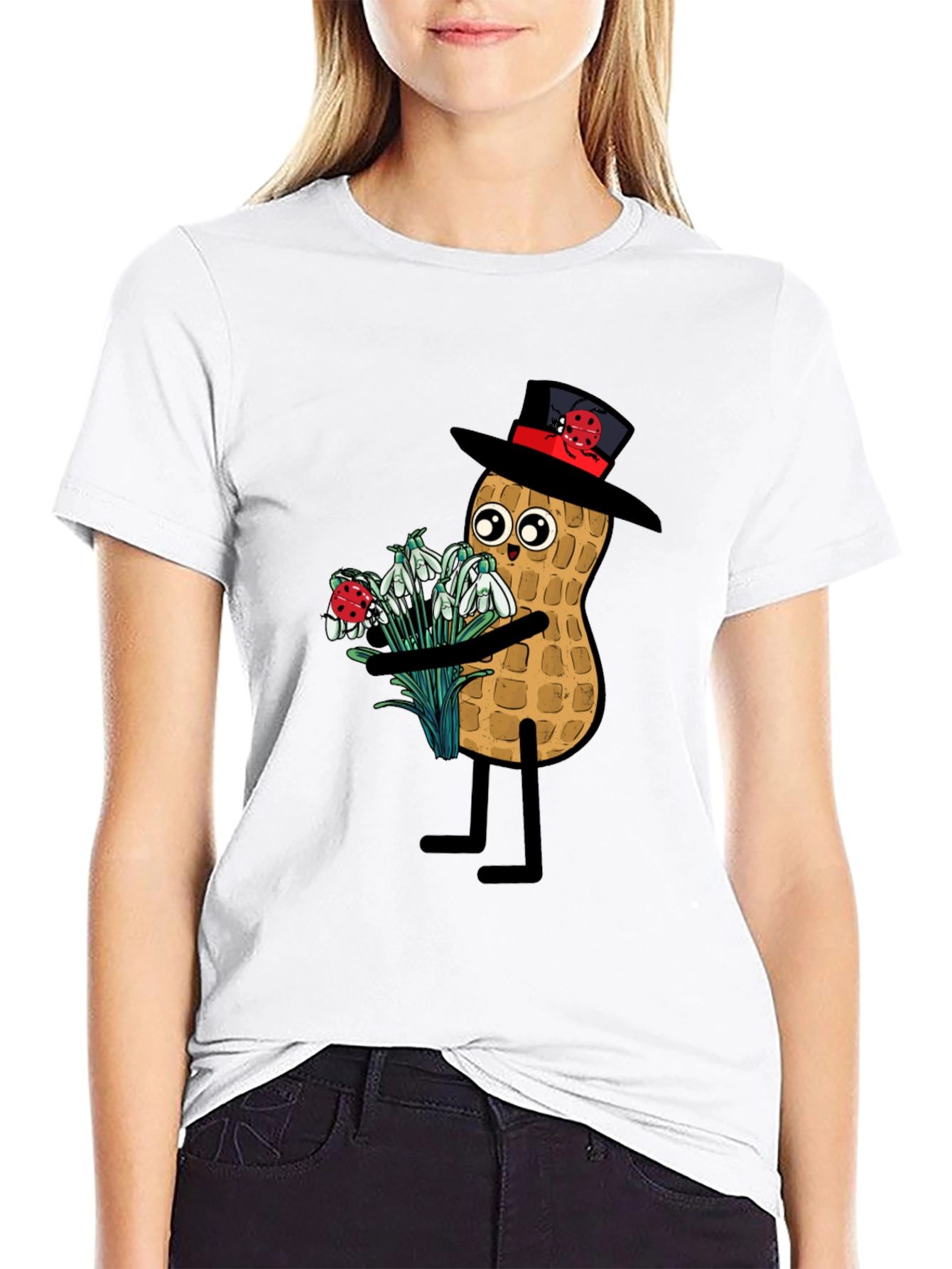 Funny Peanut with Flowers Graphic Tee