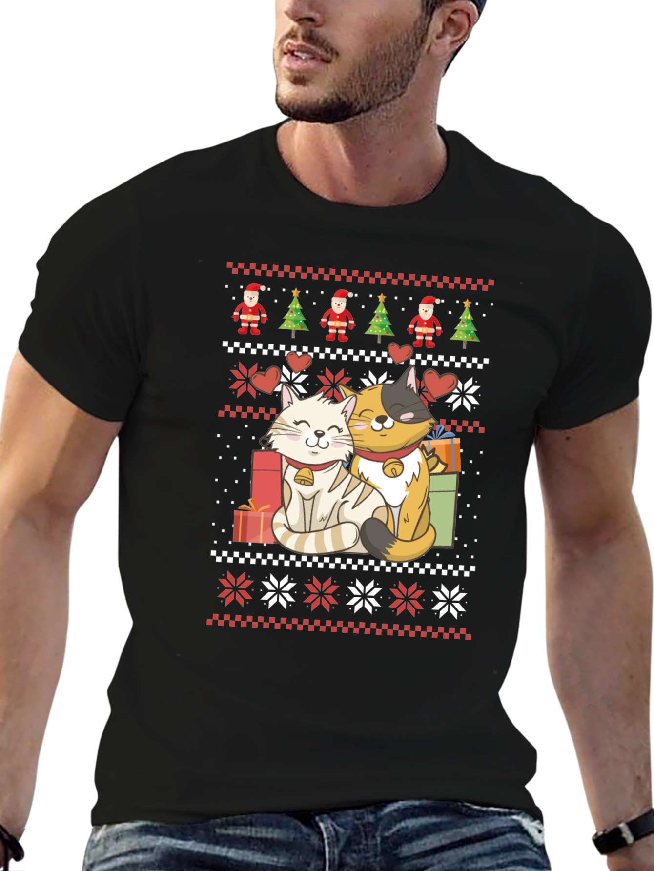 Festive Christmas Cat Sweater T-Shirt