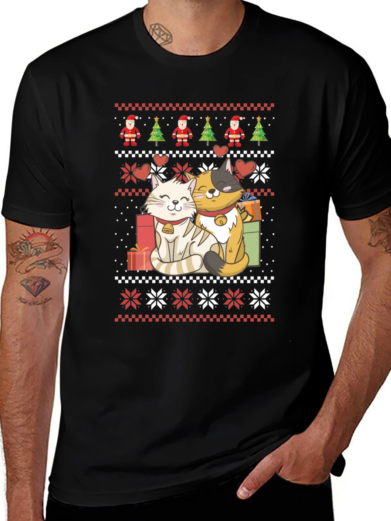 Festive Christmas Cat Sweater T-Shirt