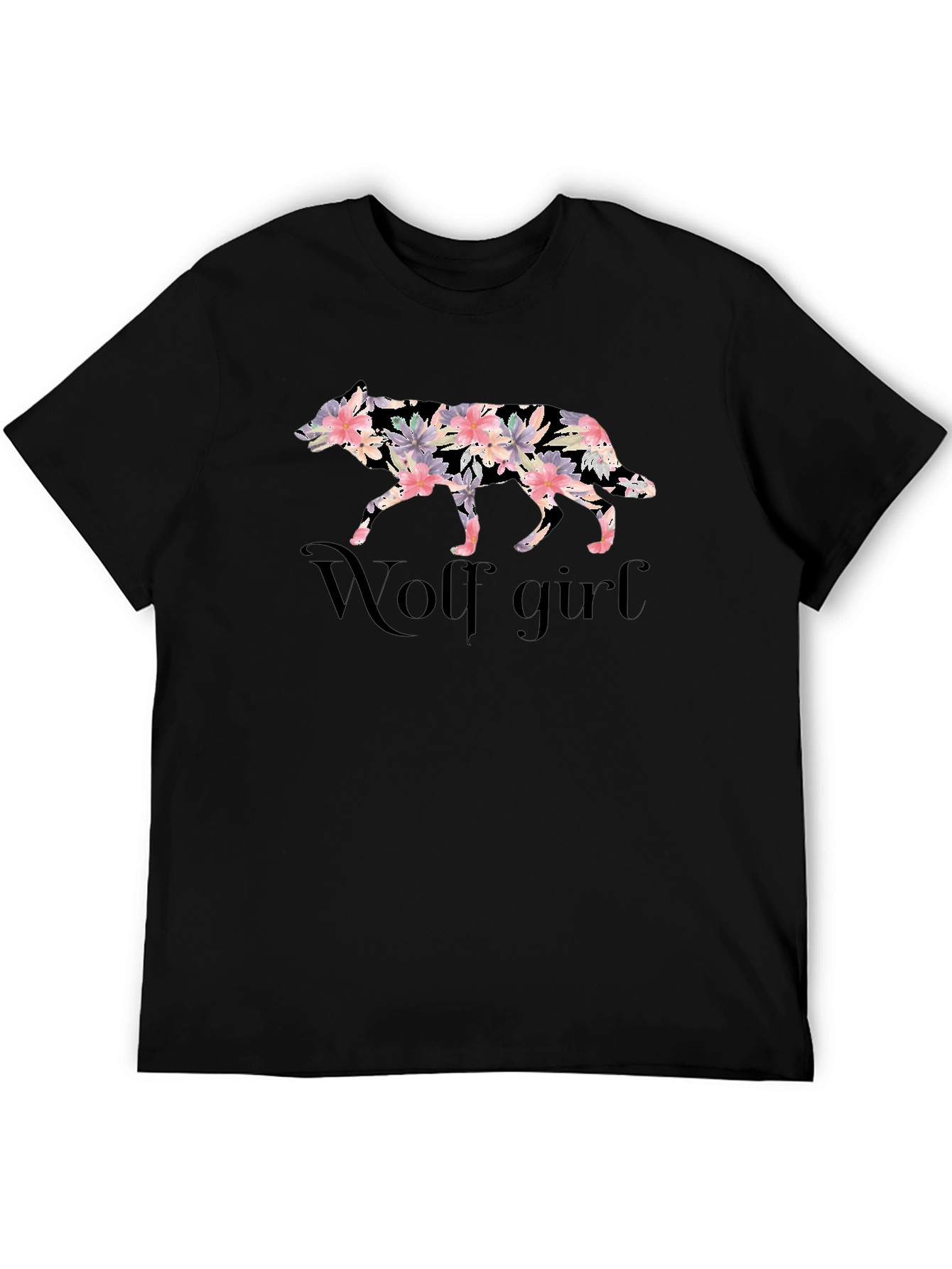 Floral Wolf Girl Tee - Stylish Graphic Print