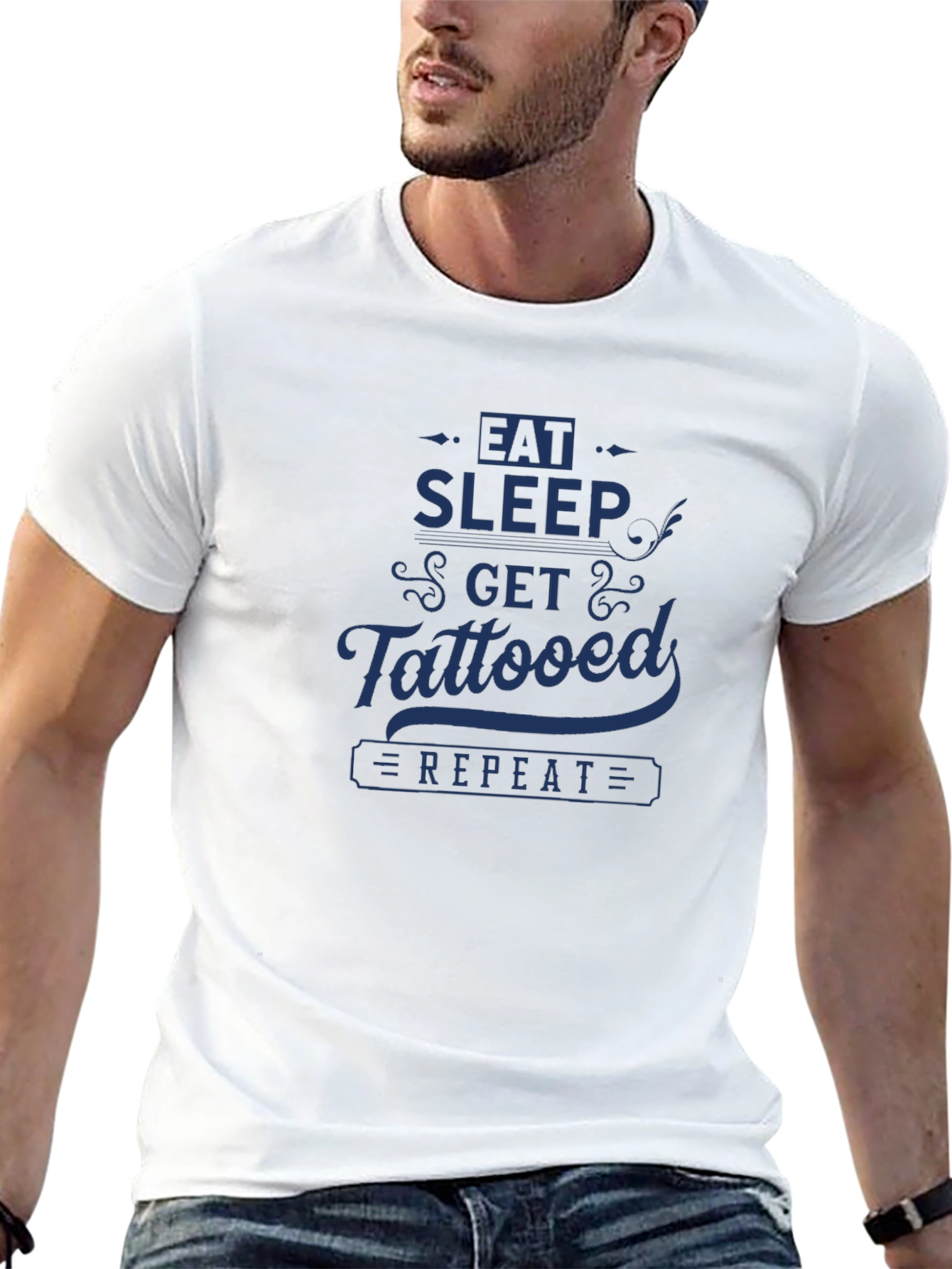 Eat Sleep Get Tattooed Repeat Graphic Tee - Black