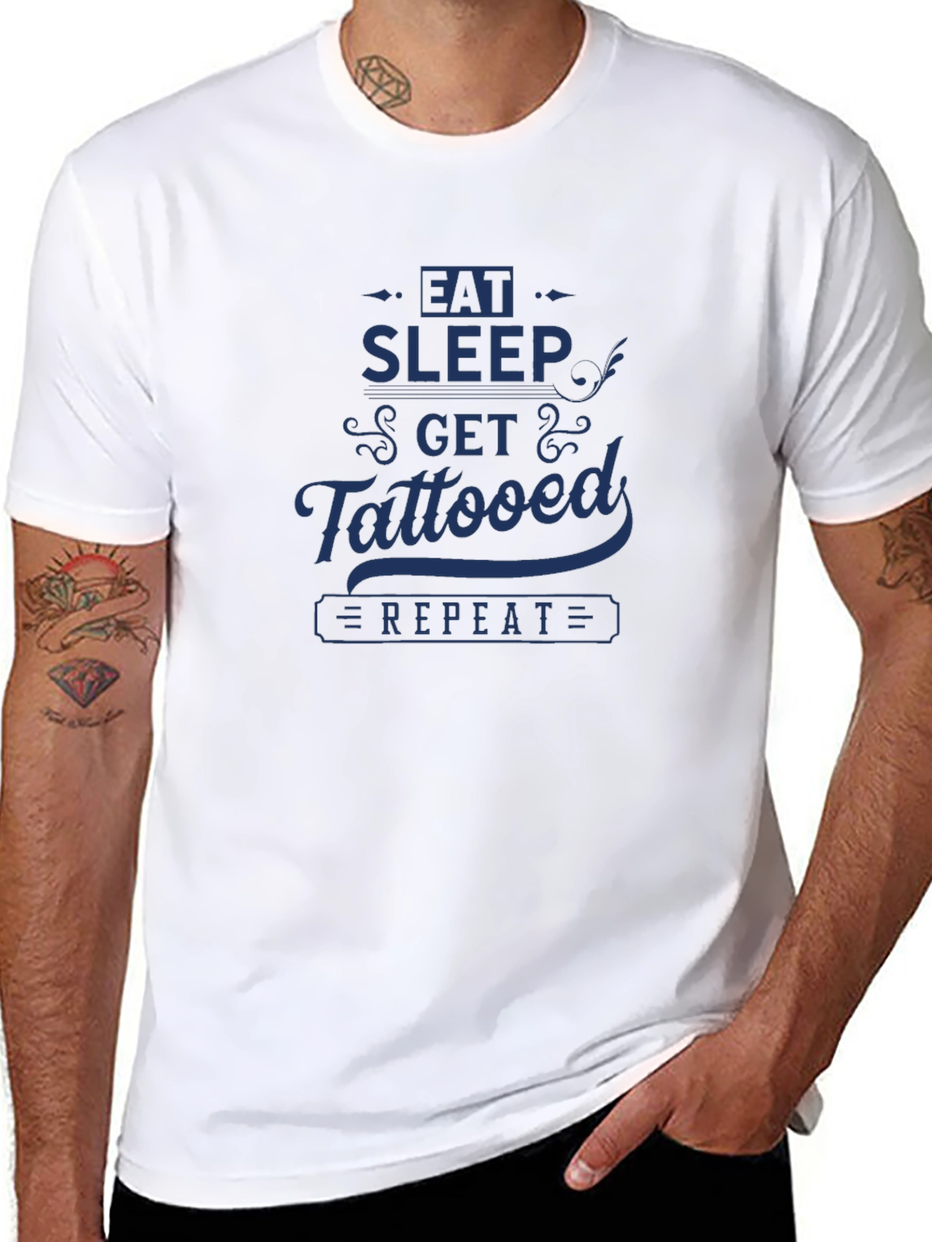 Eat Sleep Get Tattooed Repeat Graphic Tee - Black