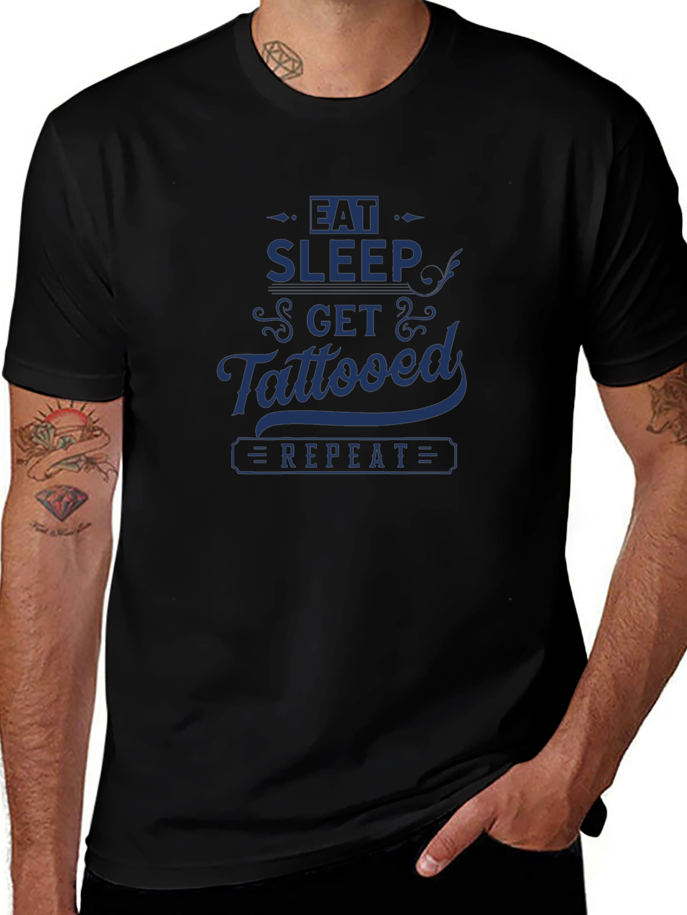 Eat Sleep Get Tattooed Repeat Graphic Tee - Black