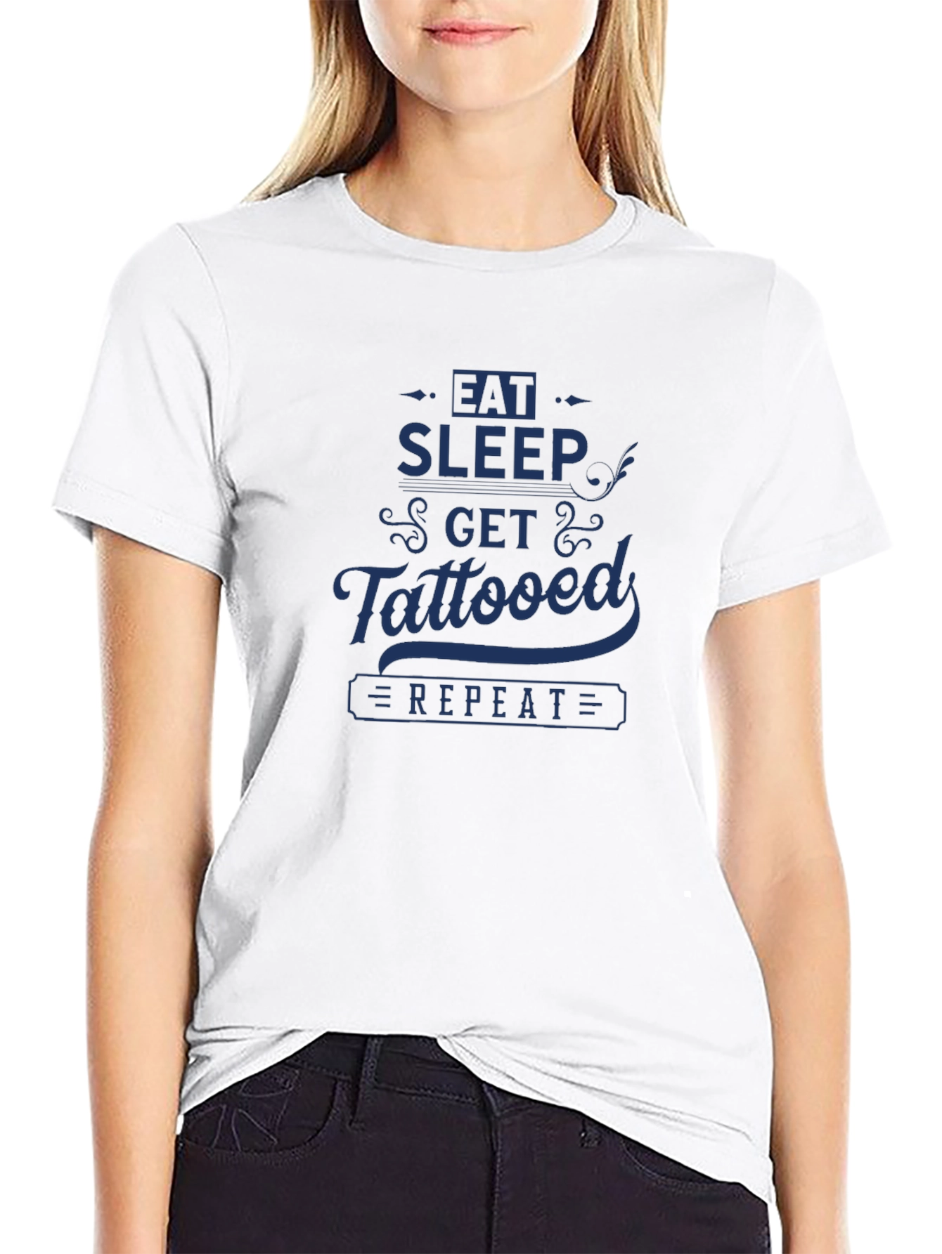 Eat Sleep Get Tattooed Repeat Graphic Tee - Black