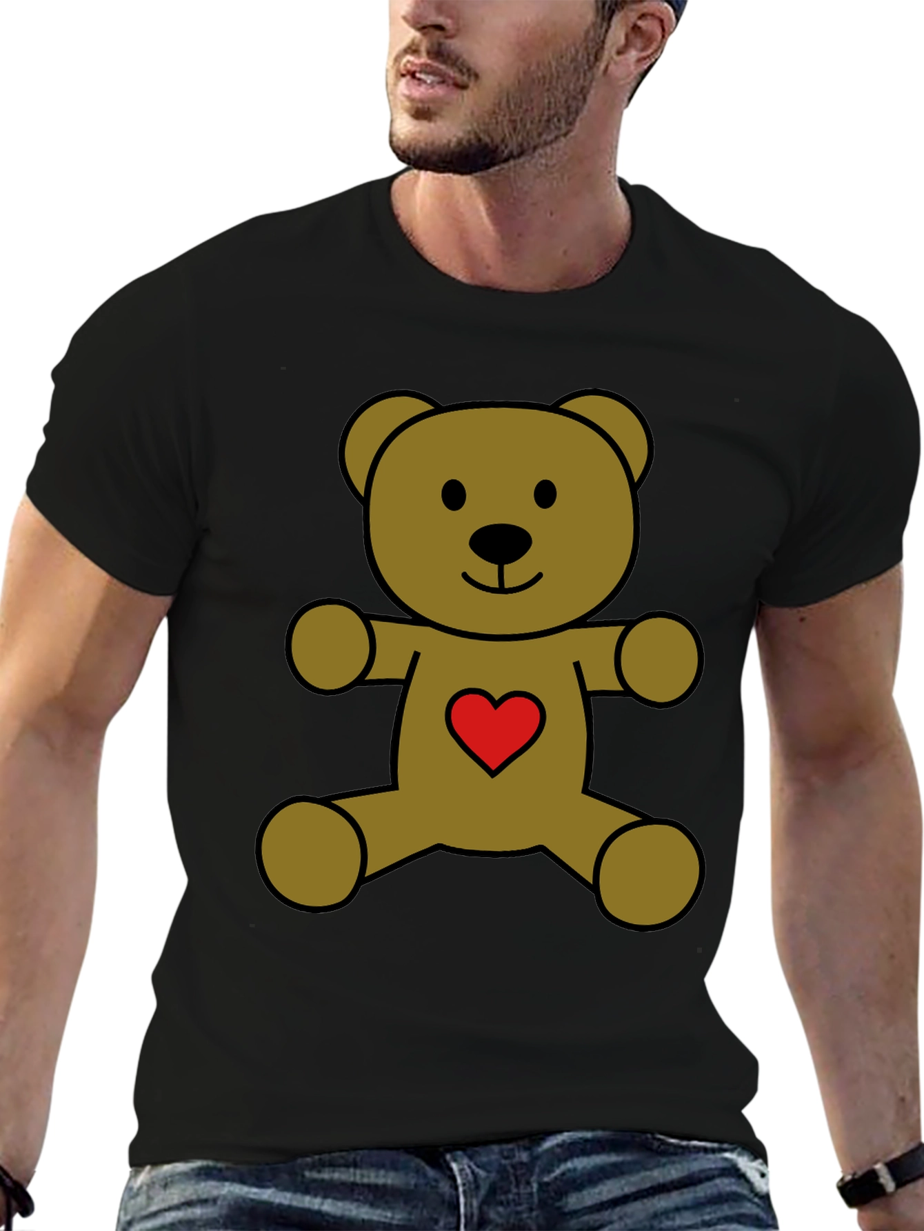 Cute Teddy Bear Heart T-Shirt - Black