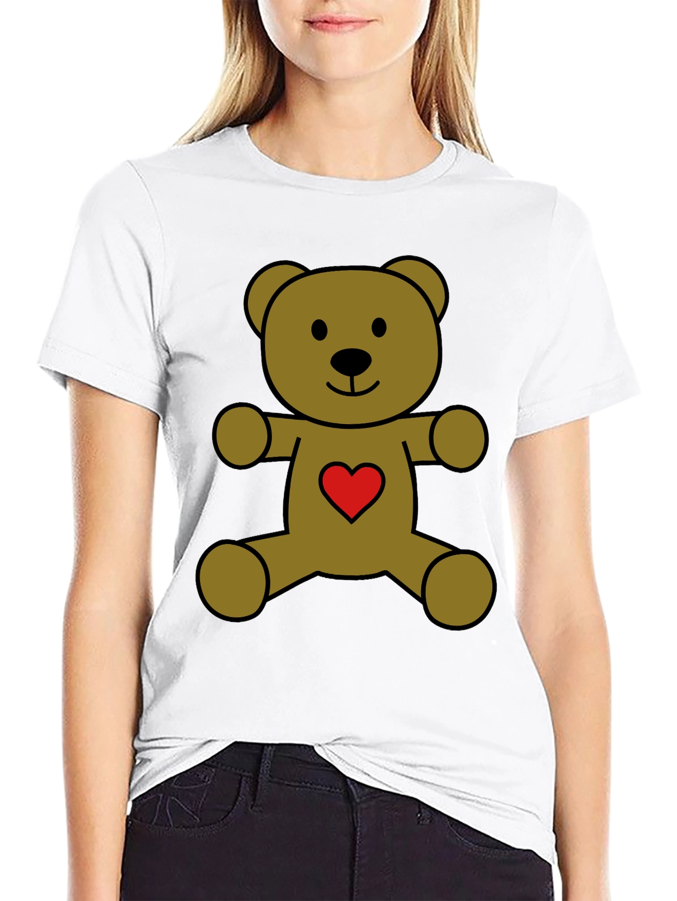 Cute Teddy Bear Heart T-Shirt - Black