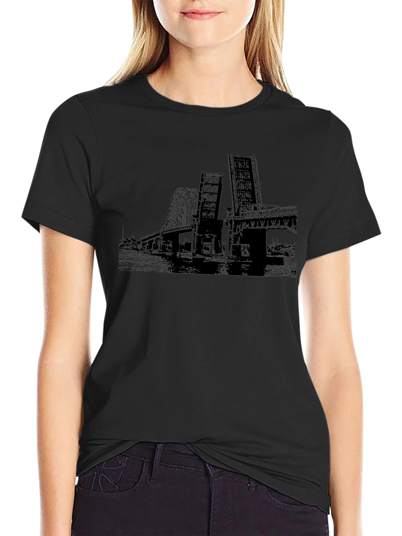 Black T-Shirt with Bridge Graphic