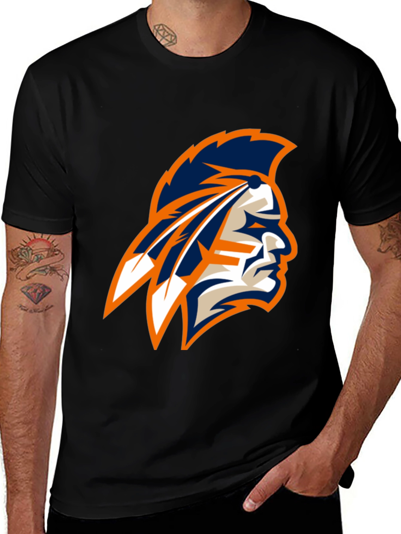 Mens Black T-Shirt with Native American Logo