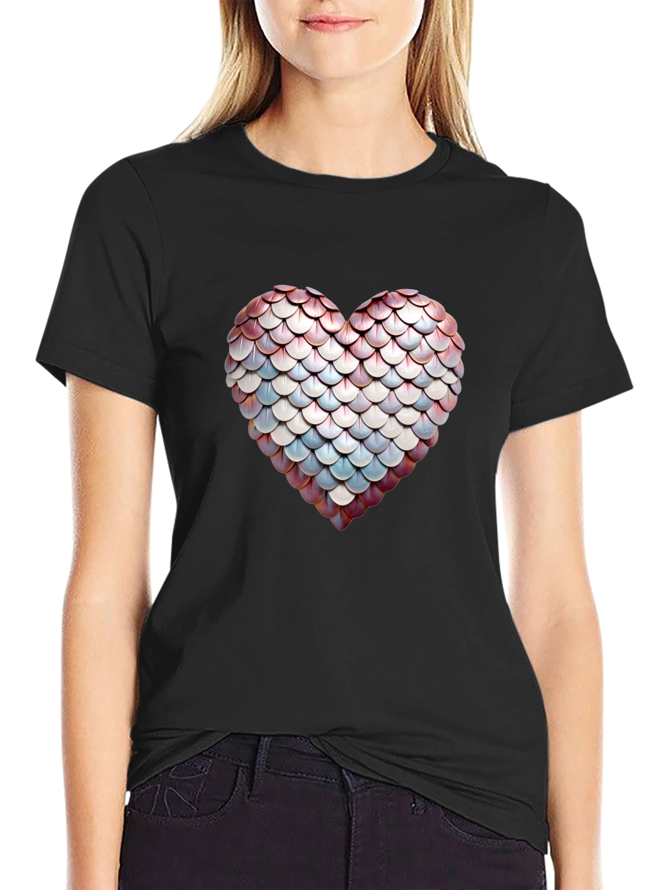 Scales Heart Graphic Tee - Stylish Black T-Shirt