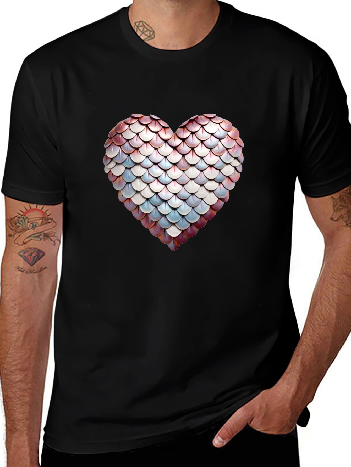 Scales Heart Graphic Tee - Stylish Black T-Shirt