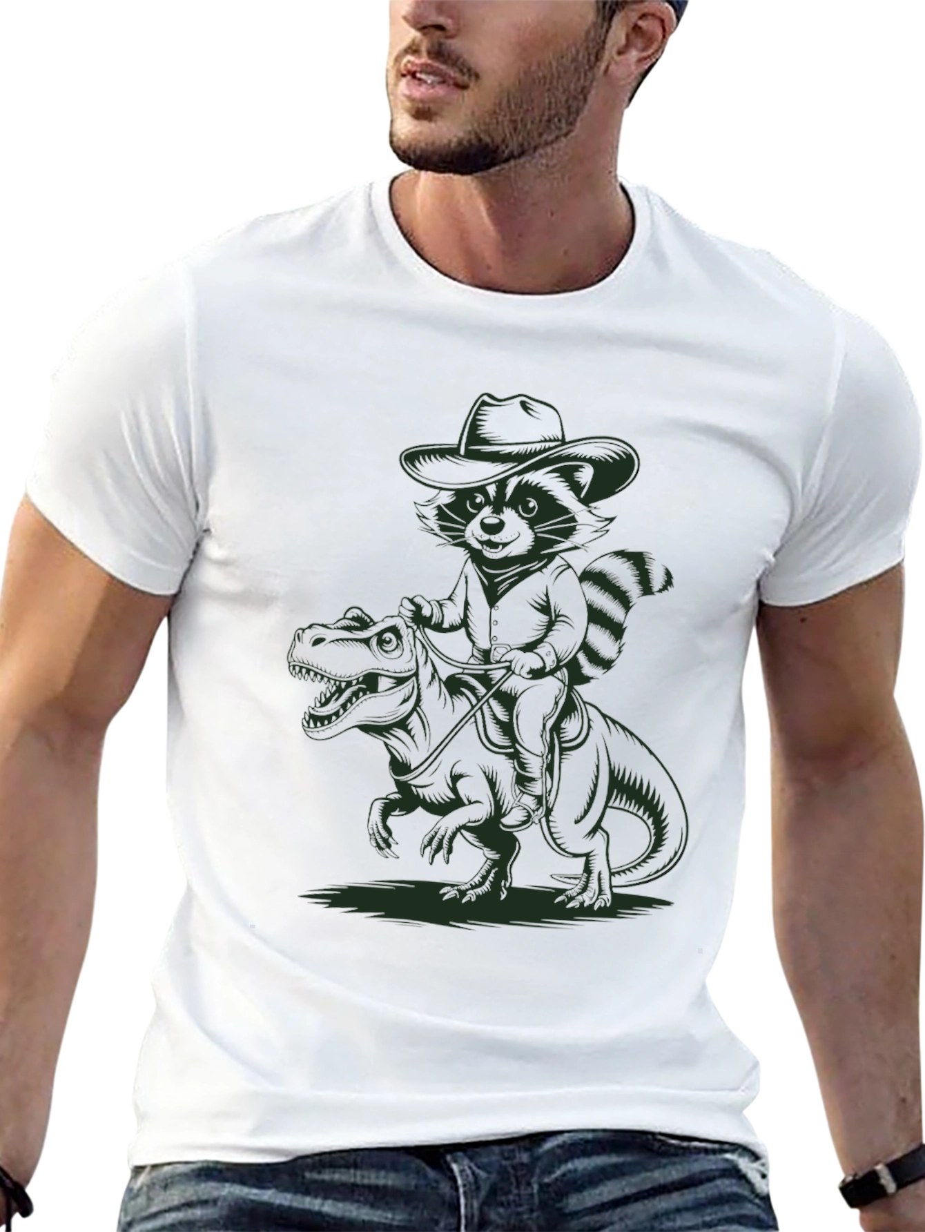 Cowboy Raccoon Riding a Dinosaur T-Shirt