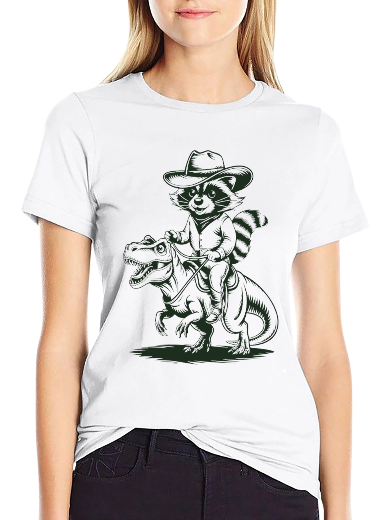Cowboy Raccoon Riding a Dinosaur T-Shirt