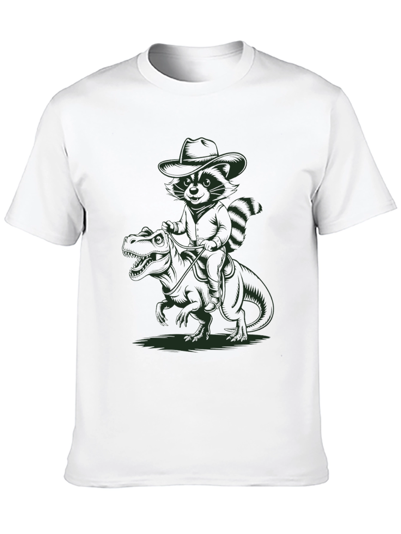 Cowboy Raccoon Riding a Dinosaur T-Shirt