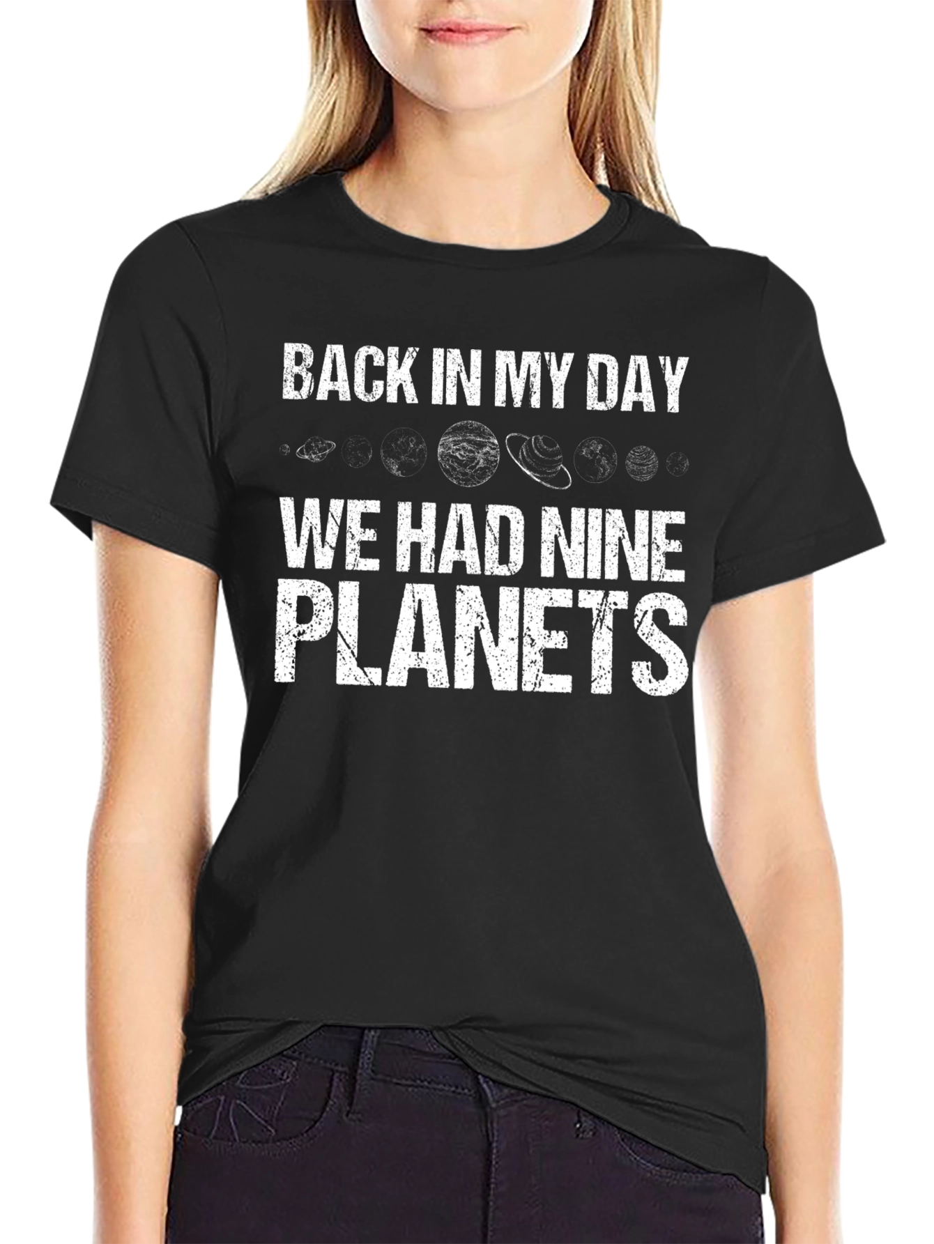 Nine Planets Black Cotton Graphic Tee
