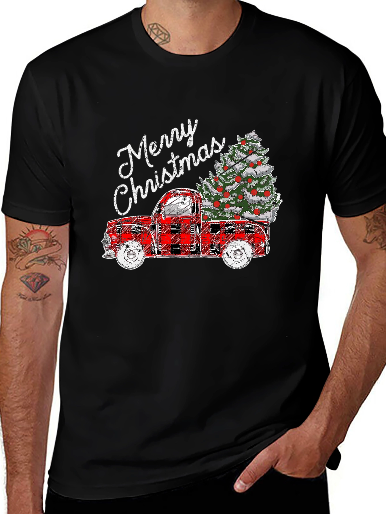 Merry Christmas Truck Tee - Holiday Graphic T-Shirt