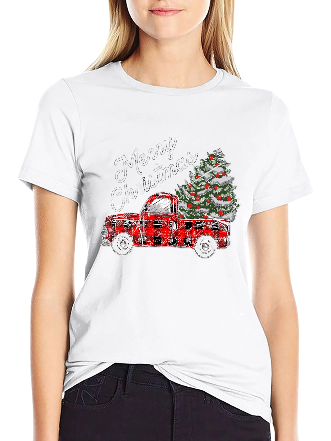 Merry Christmas Truck Tee - Holiday Graphic T-Shirt