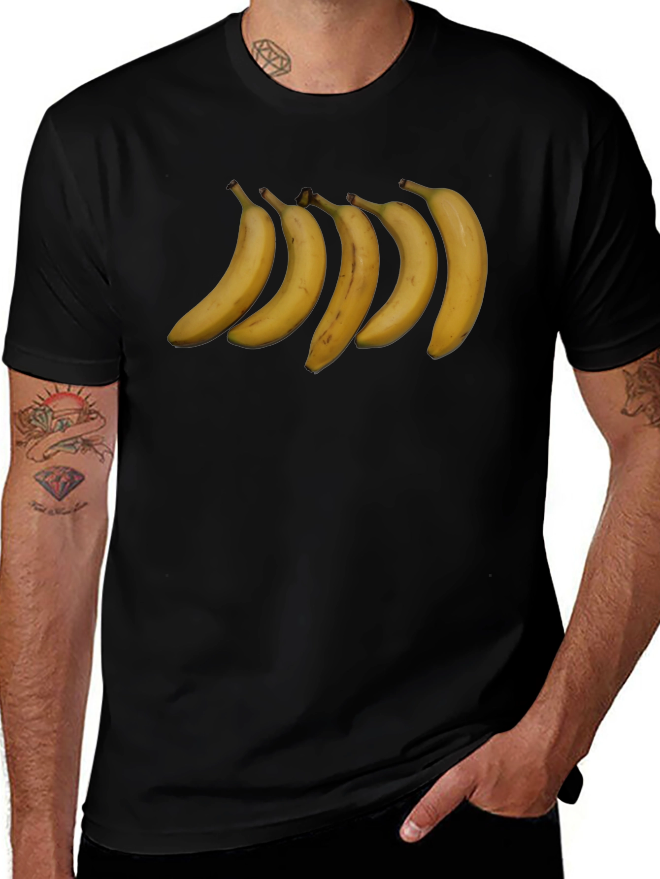 Banana Row Black T-Shirt - Quirky Graphic Tee