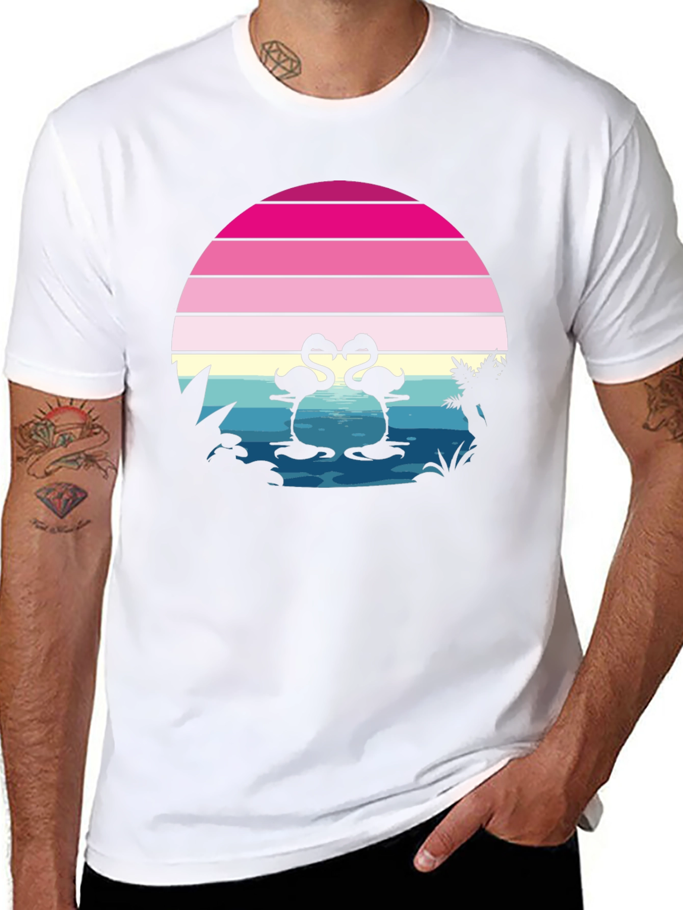 Retro Flamingo Sunset T-Shirt - Tropical Summer Vibes