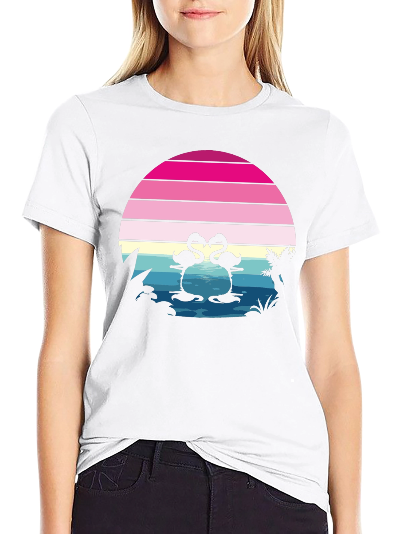 Retro Flamingo Sunset T-Shirt - Tropical Summer Vibes