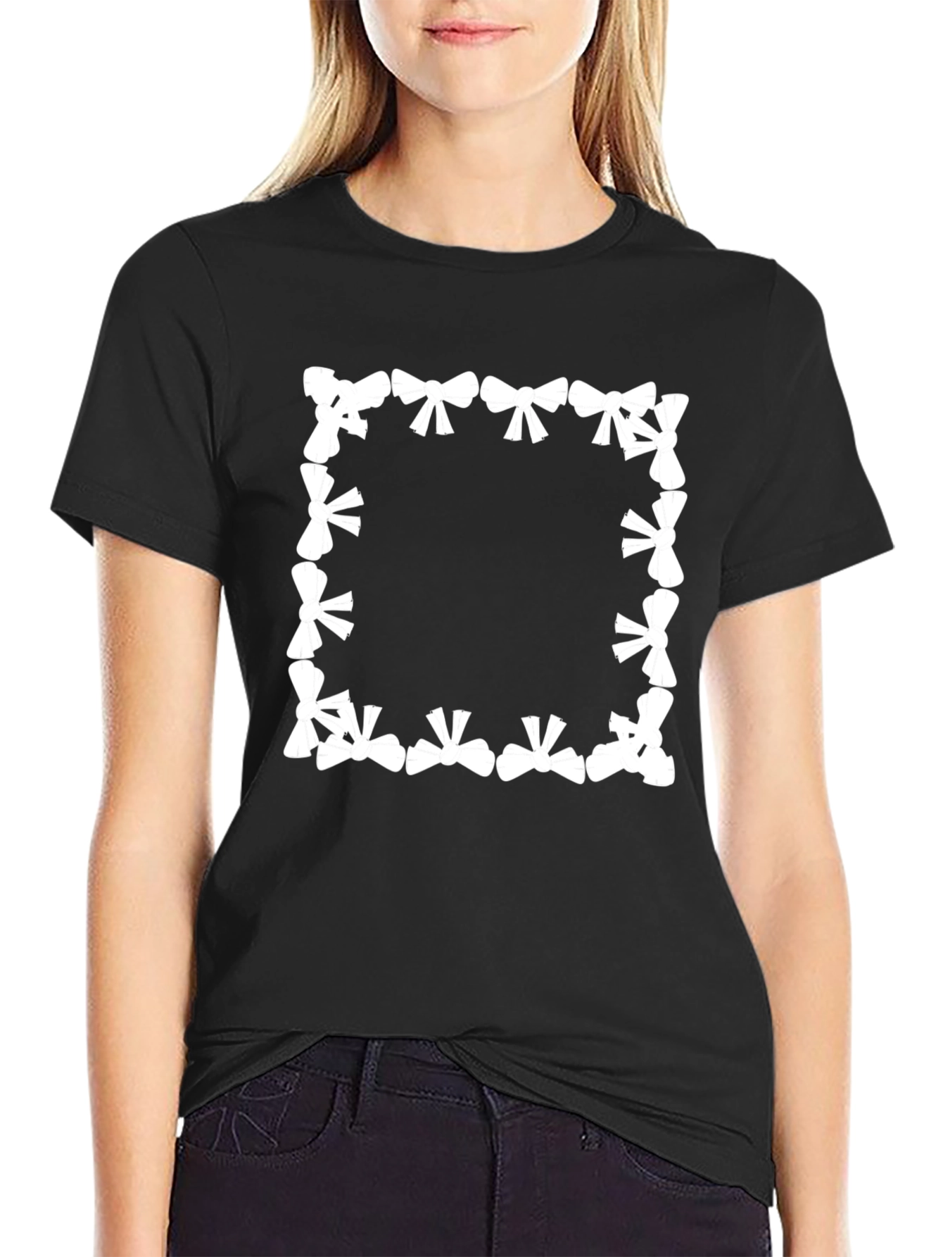 Bow Square Tee - Stylish Graphic Print T-Shirt