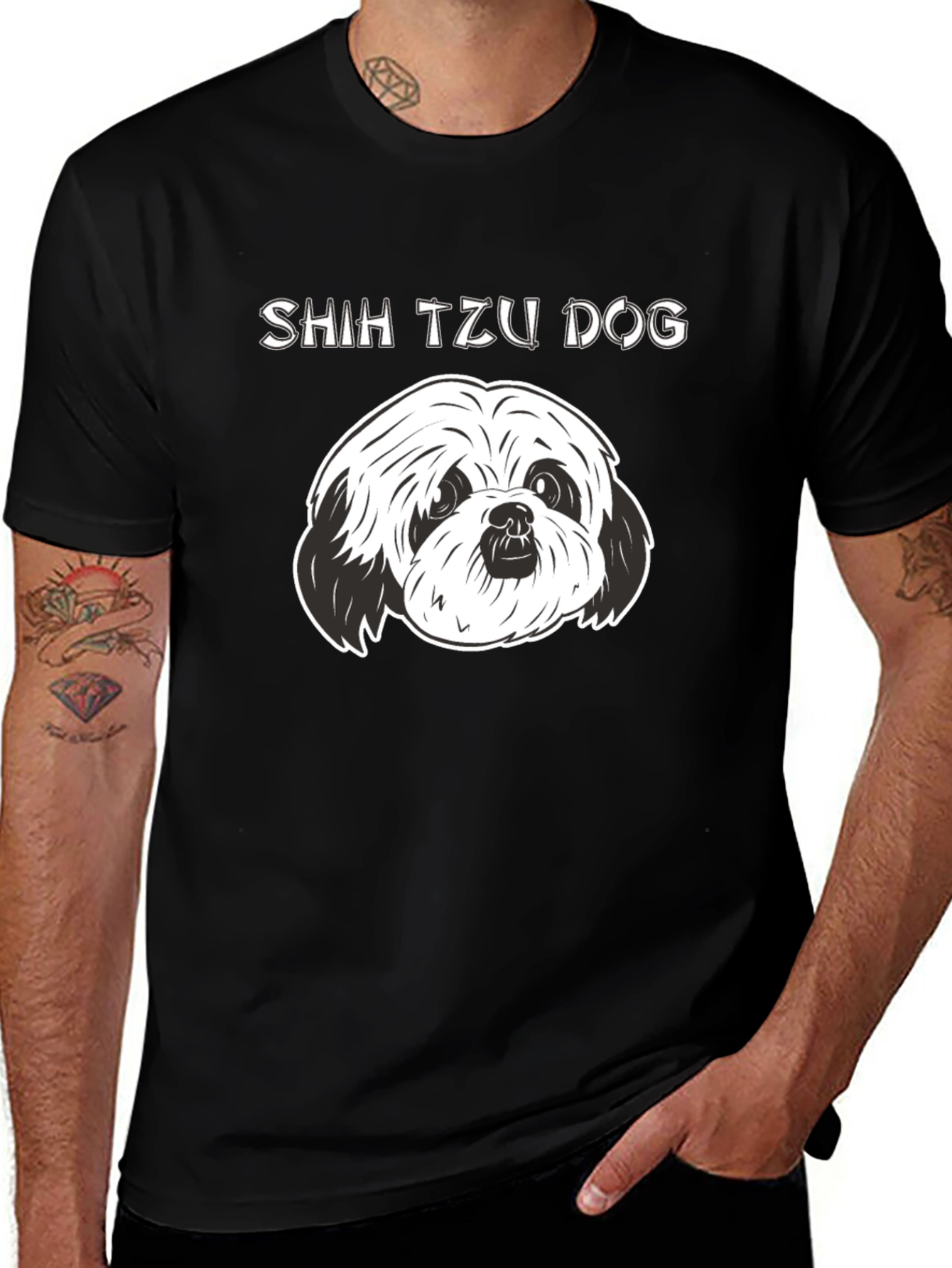 Shih Tzu Dog Graphic Black T-Shirt