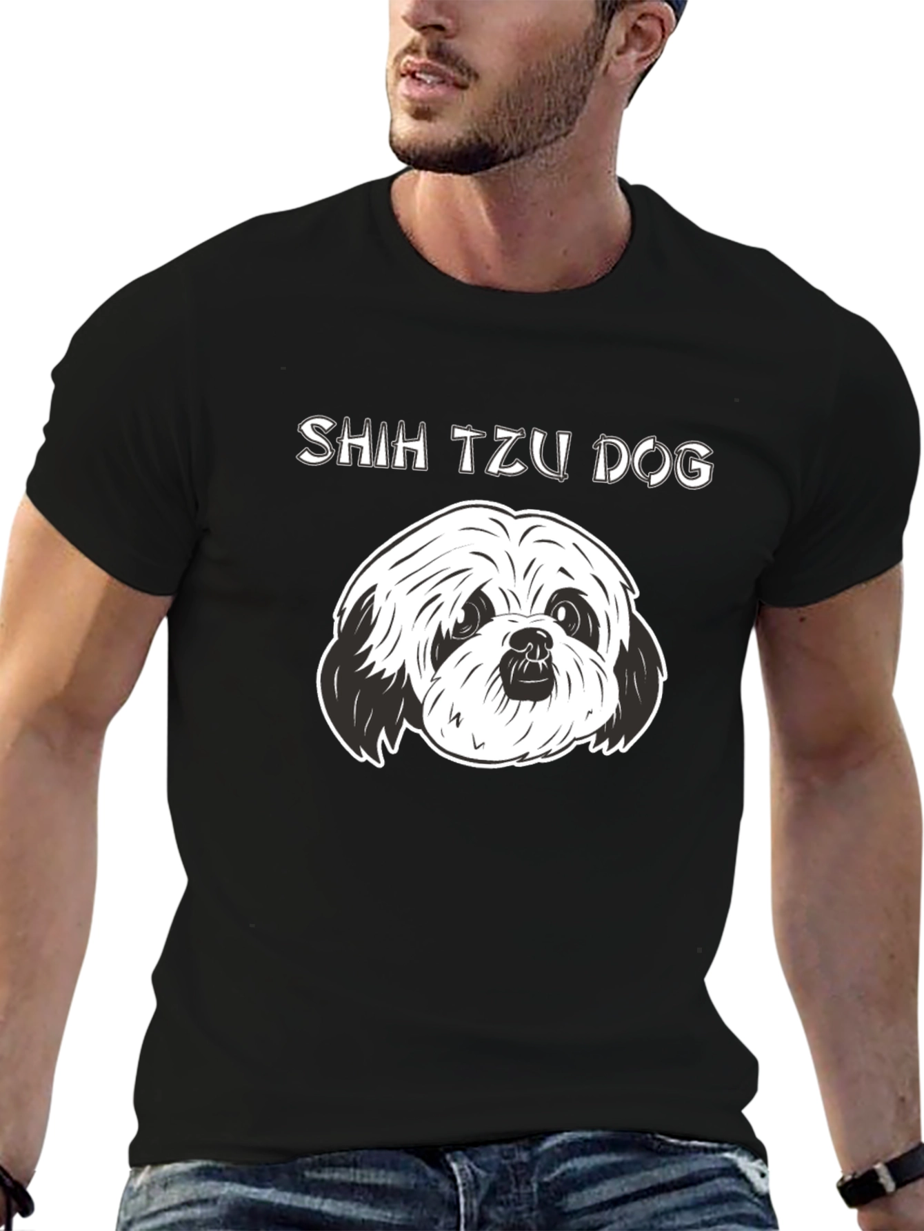 Shih Tzu Dog Graphic Black T-Shirt
