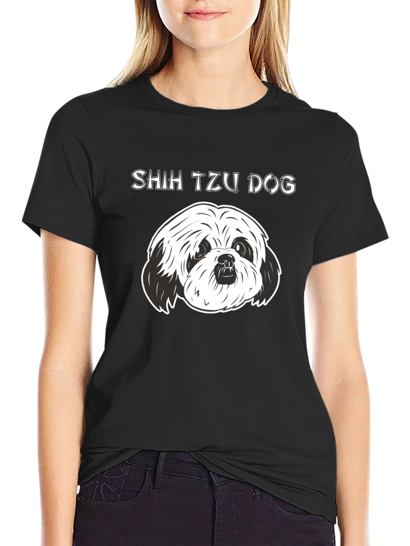 Shih Tzu Dog Graphic Black T-Shirt