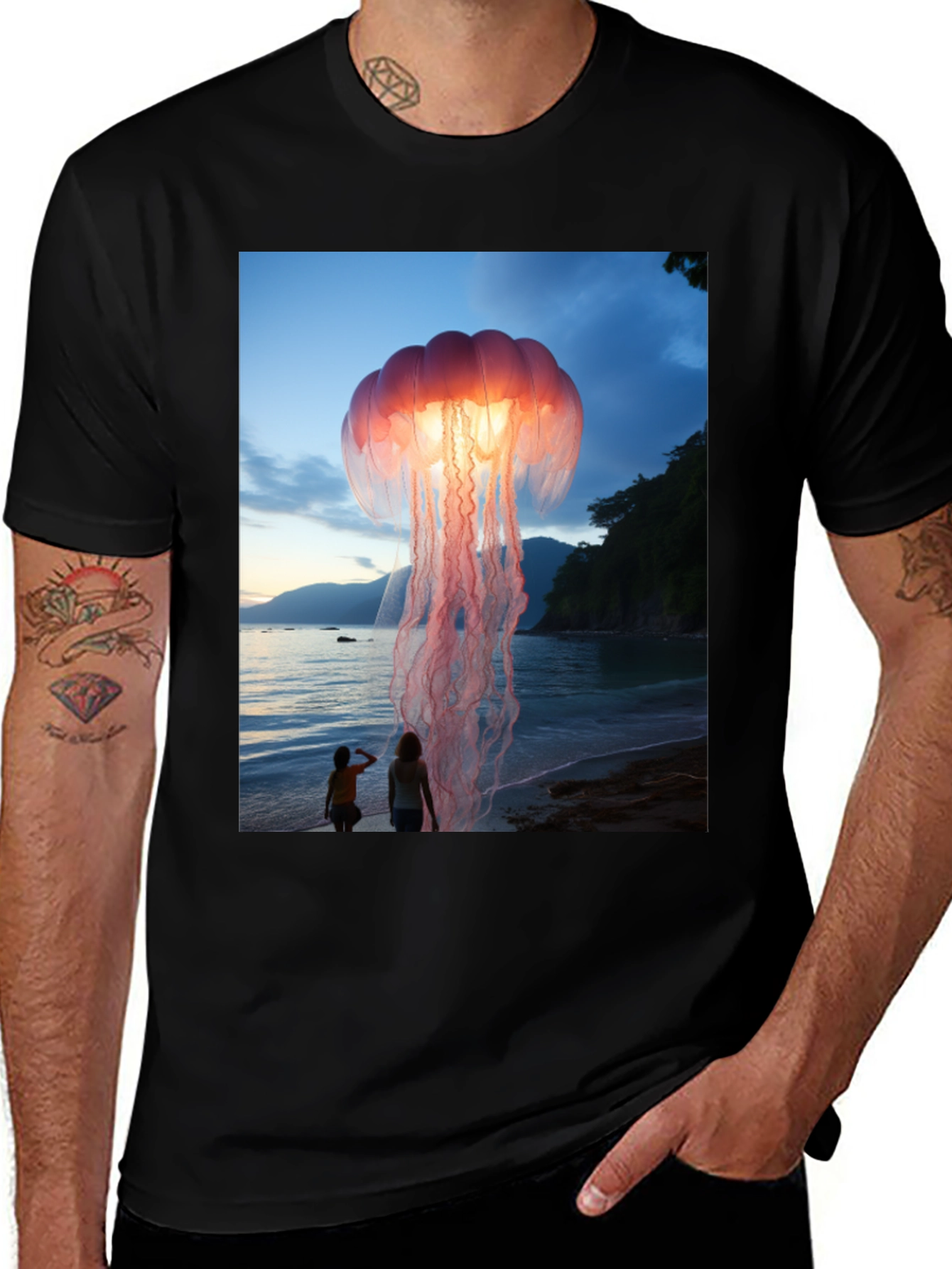 Jellyfish Beach Graphic Tee - Soft Cotton Blend