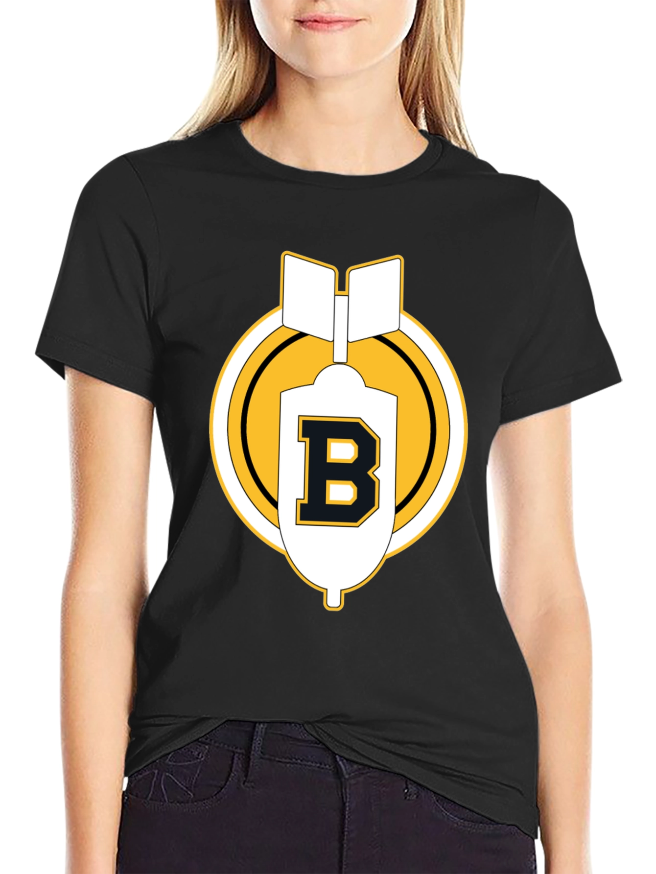 Black Tee with B Letter Bomb Graphic