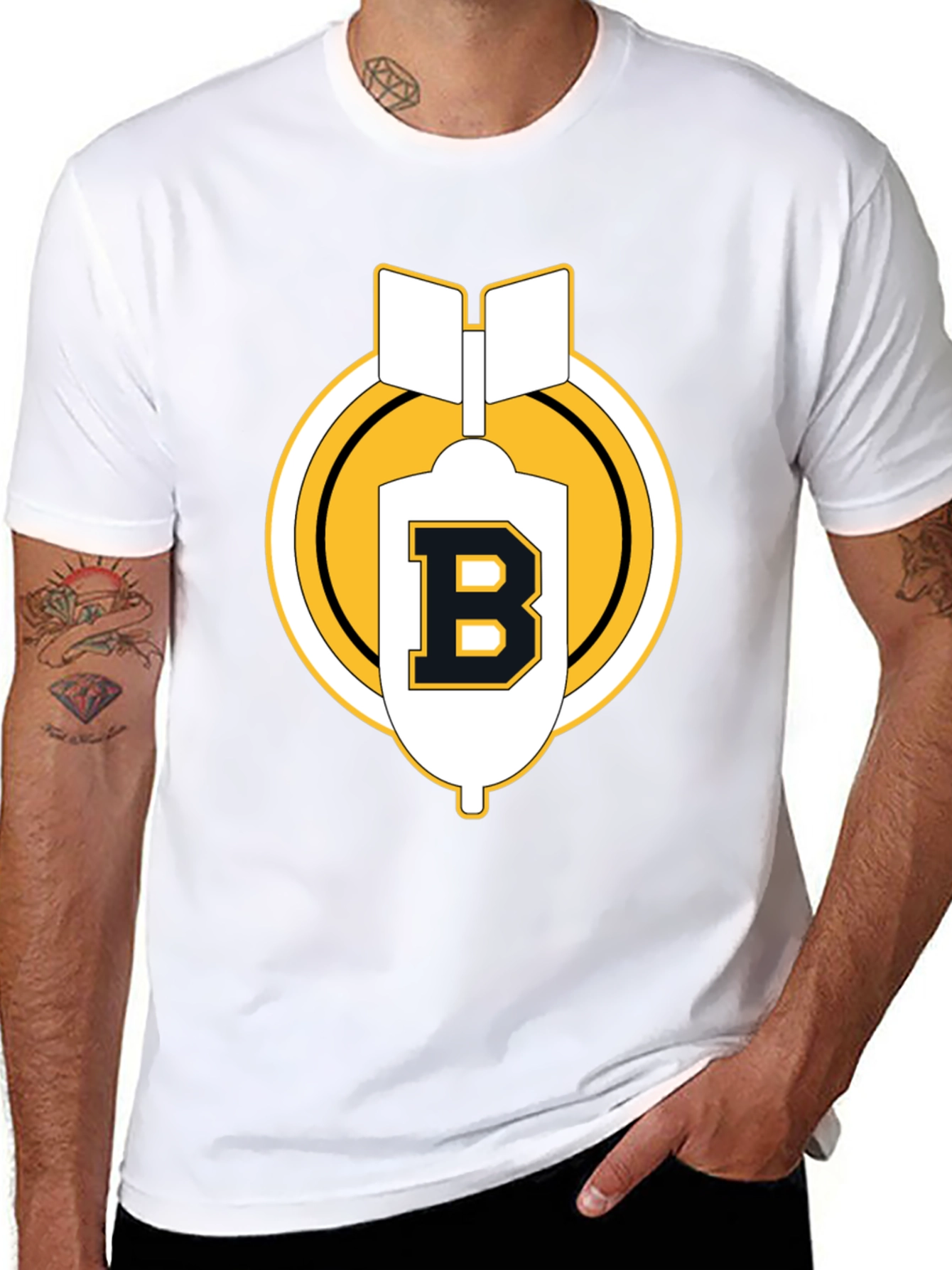 Black Tee with B Letter Bomb Graphic