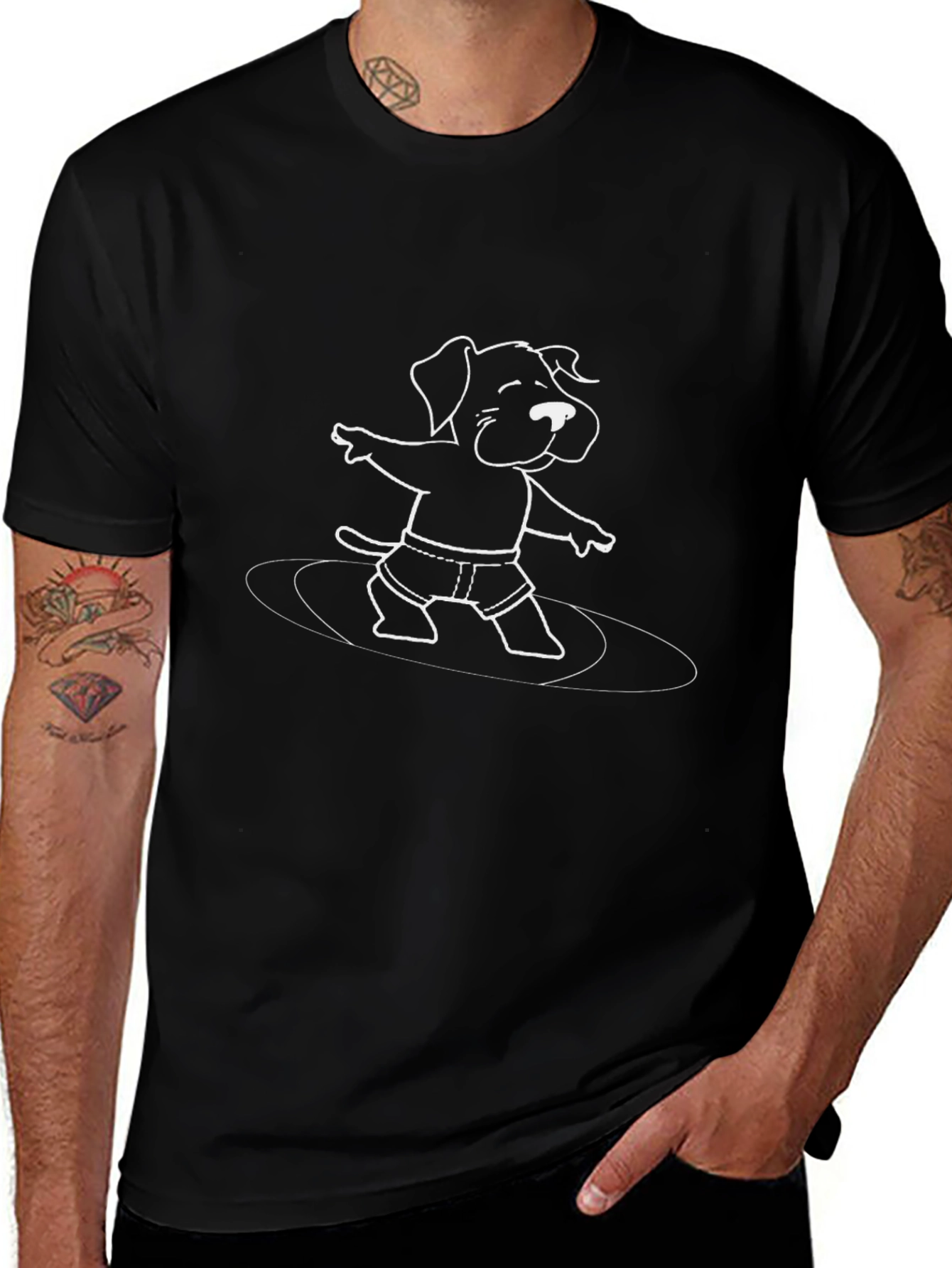 Cool Dog Surfing Graphic Tee - Black