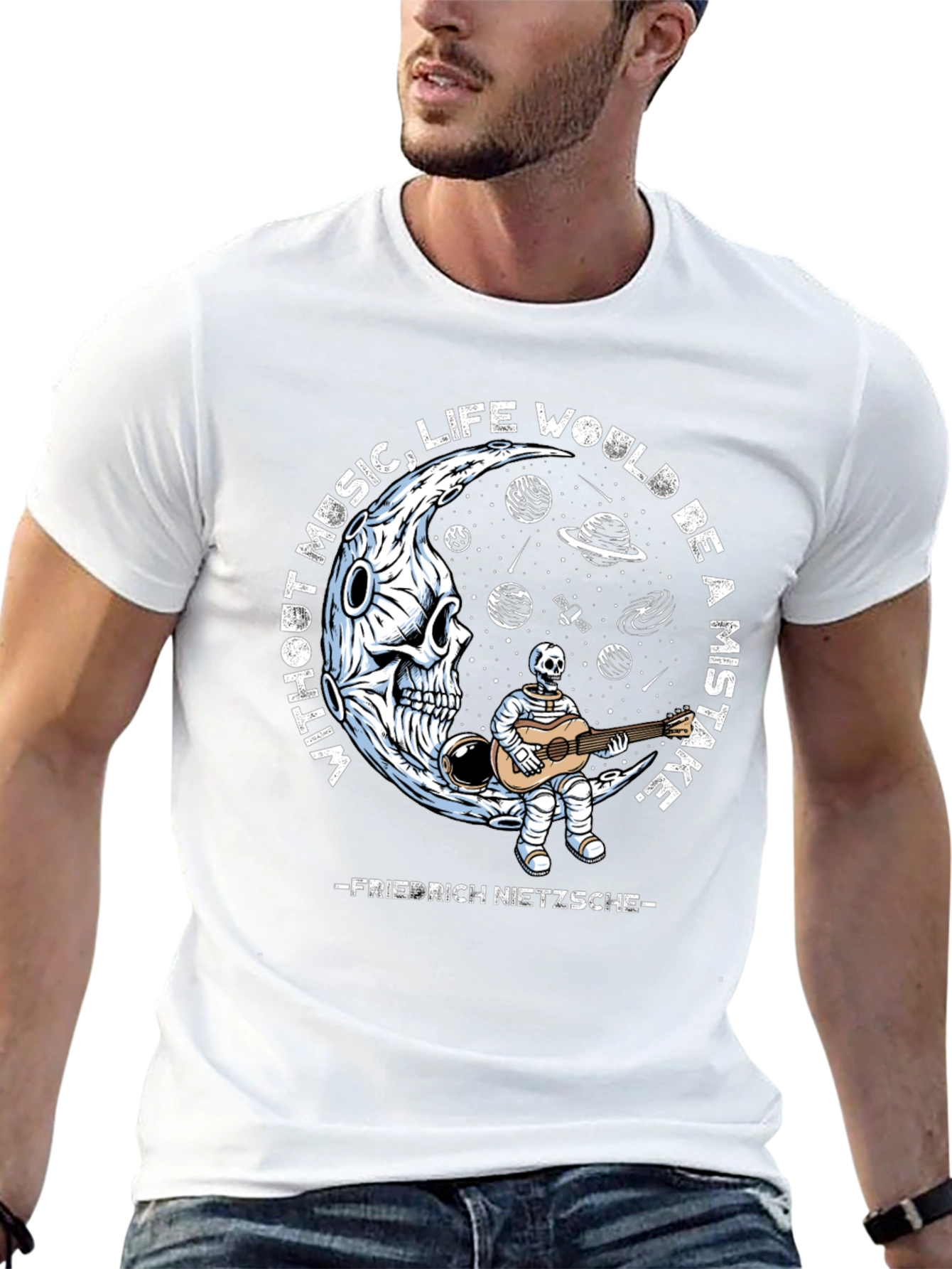 Skull Guitarist Graphic Tee - Music Quote Shirt