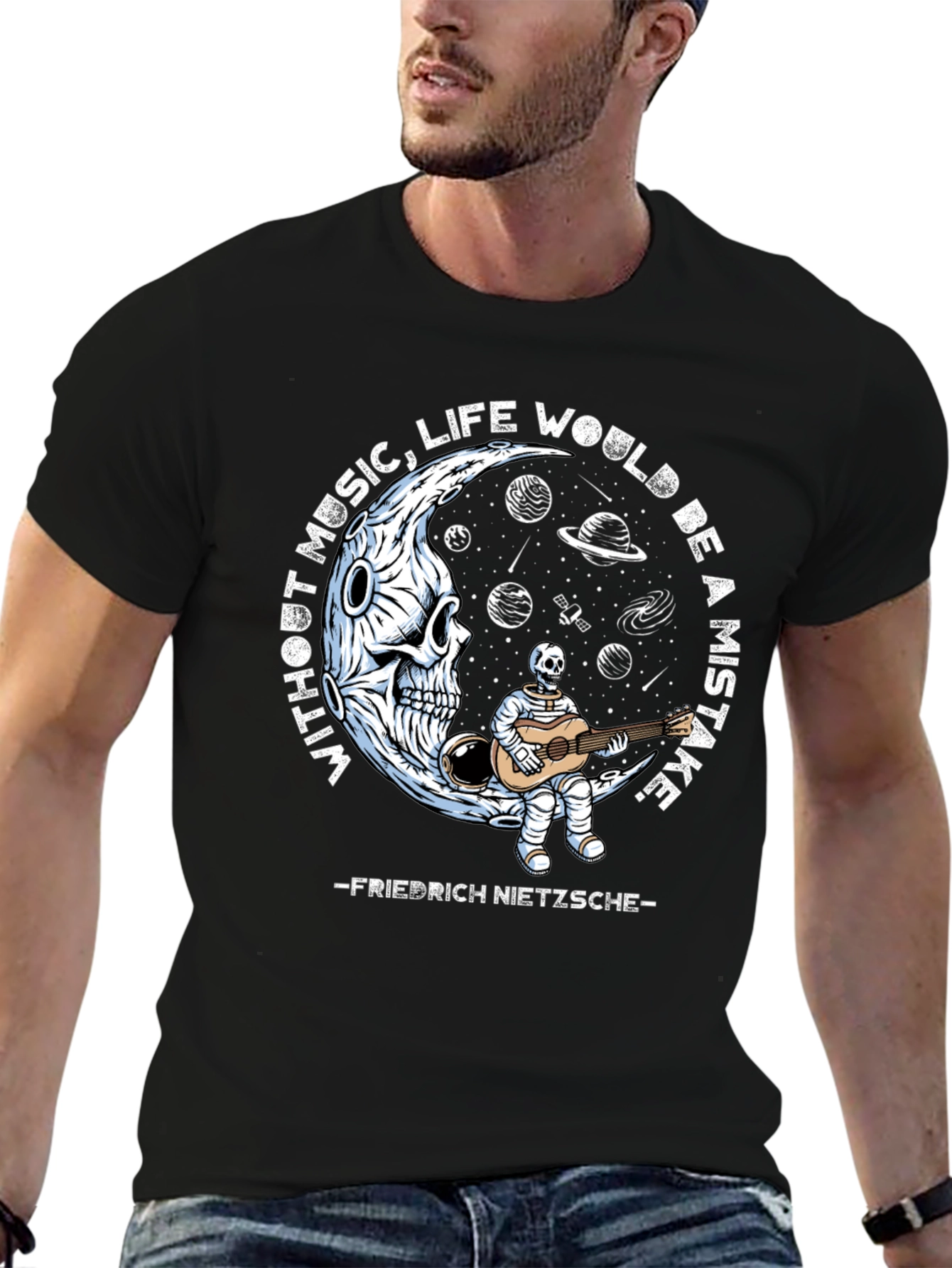 Skull Guitarist Graphic Tee - Music Quote Shirt
