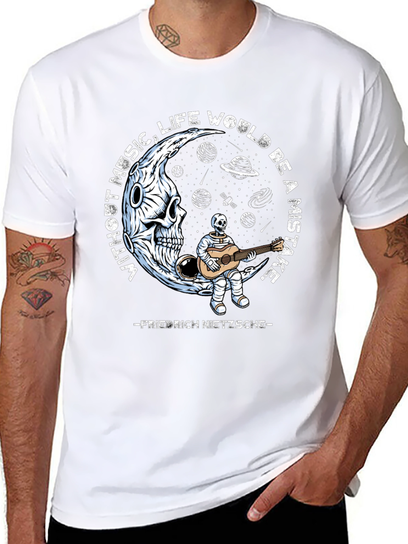 Skull Guitarist Graphic Tee - Music Quote Shirt