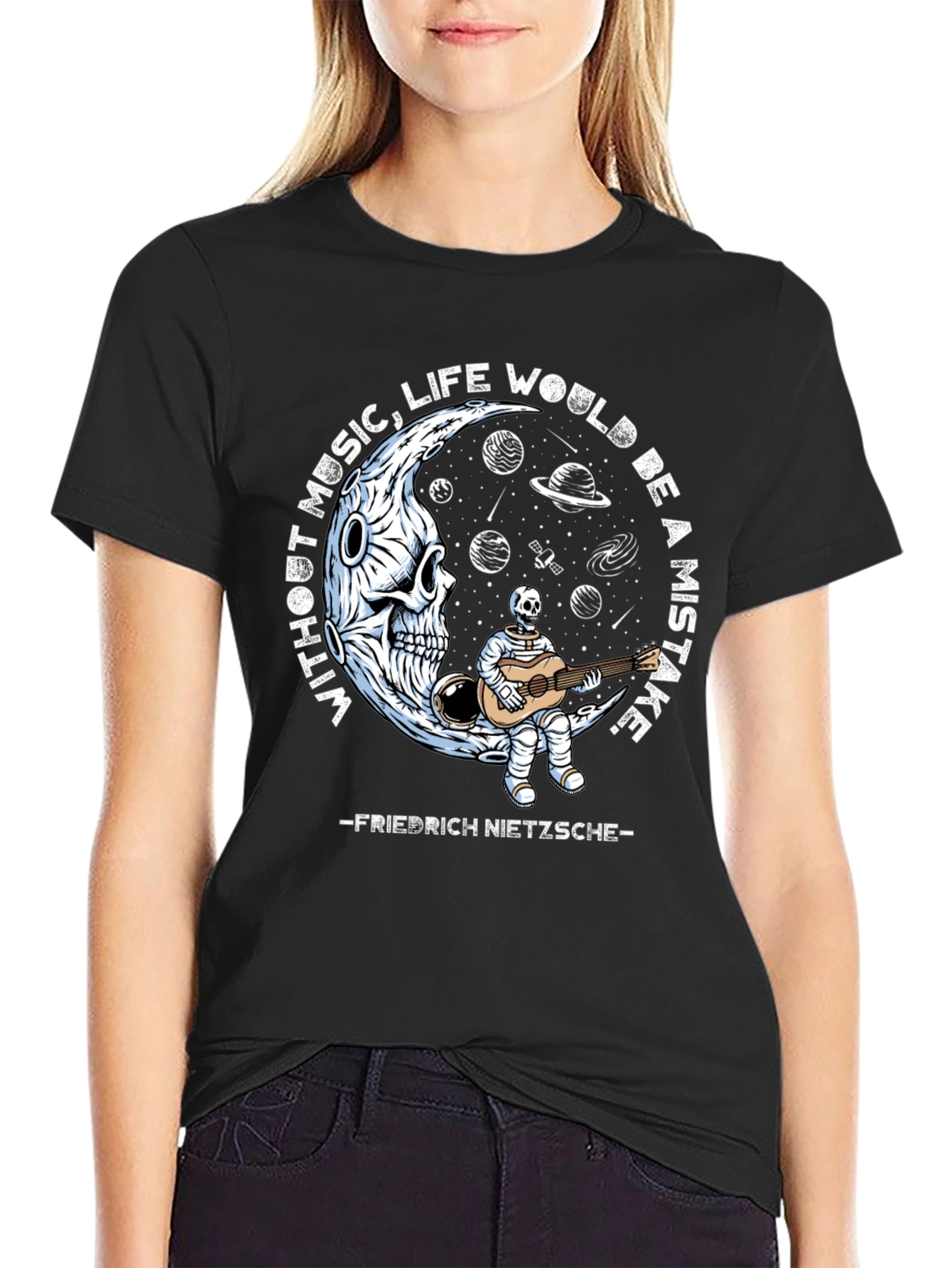 Skull Guitarist Graphic Tee - Music Quote Shirt
