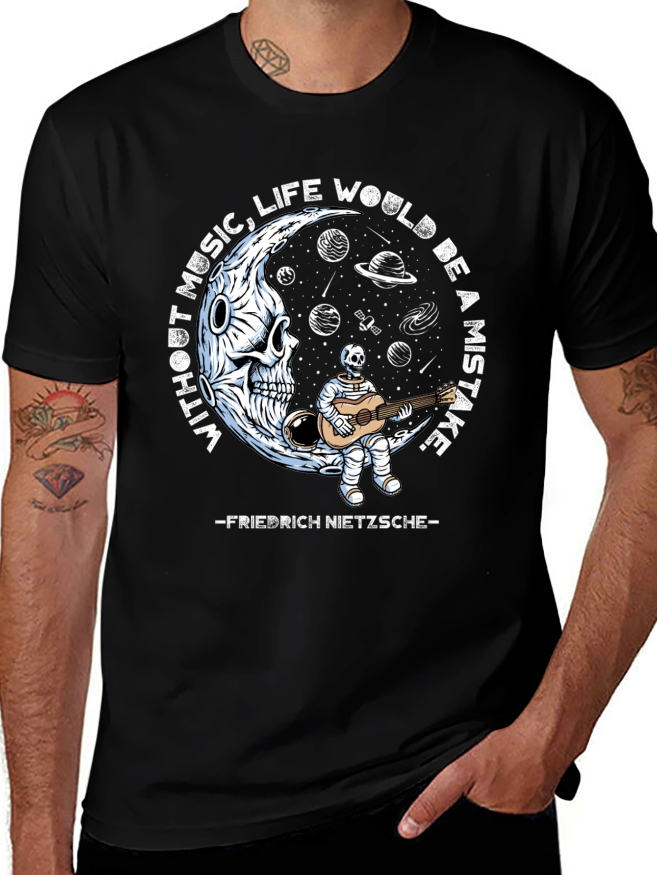 Skull Guitarist Graphic Tee - Music Quote Shirt