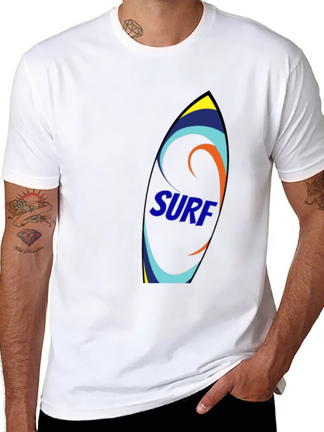 Surfboard Graphic Tee - Black Cotton T-Shirt