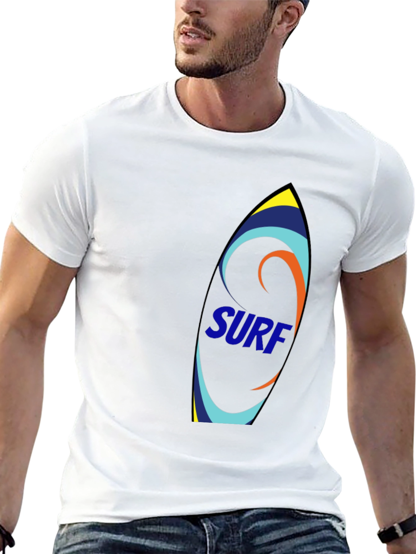Surfboard Graphic Tee - Black Cotton T-Shirt