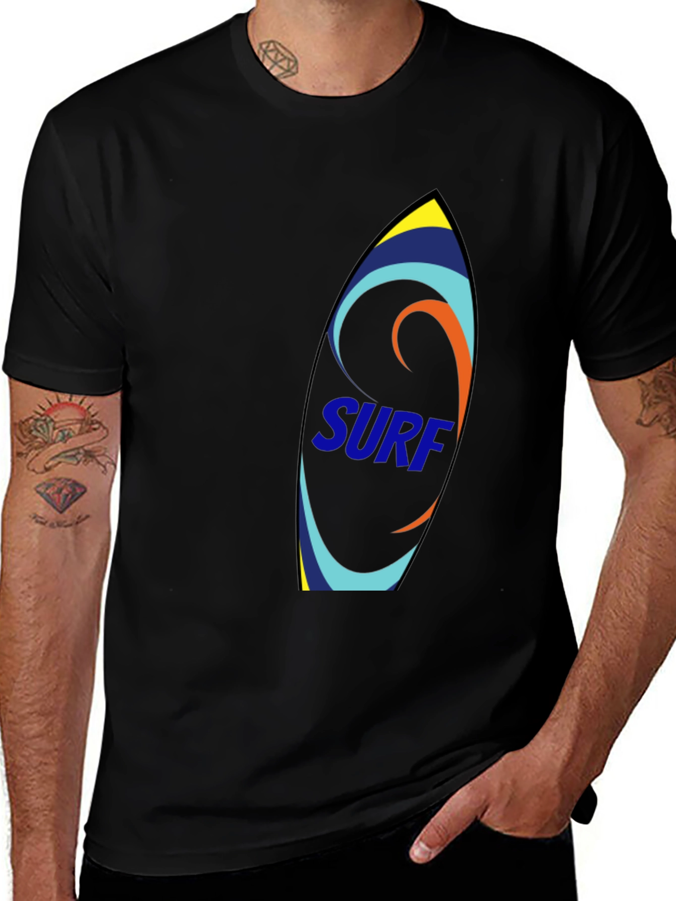 Surfboard Graphic Tee - Black Cotton T-Shirt