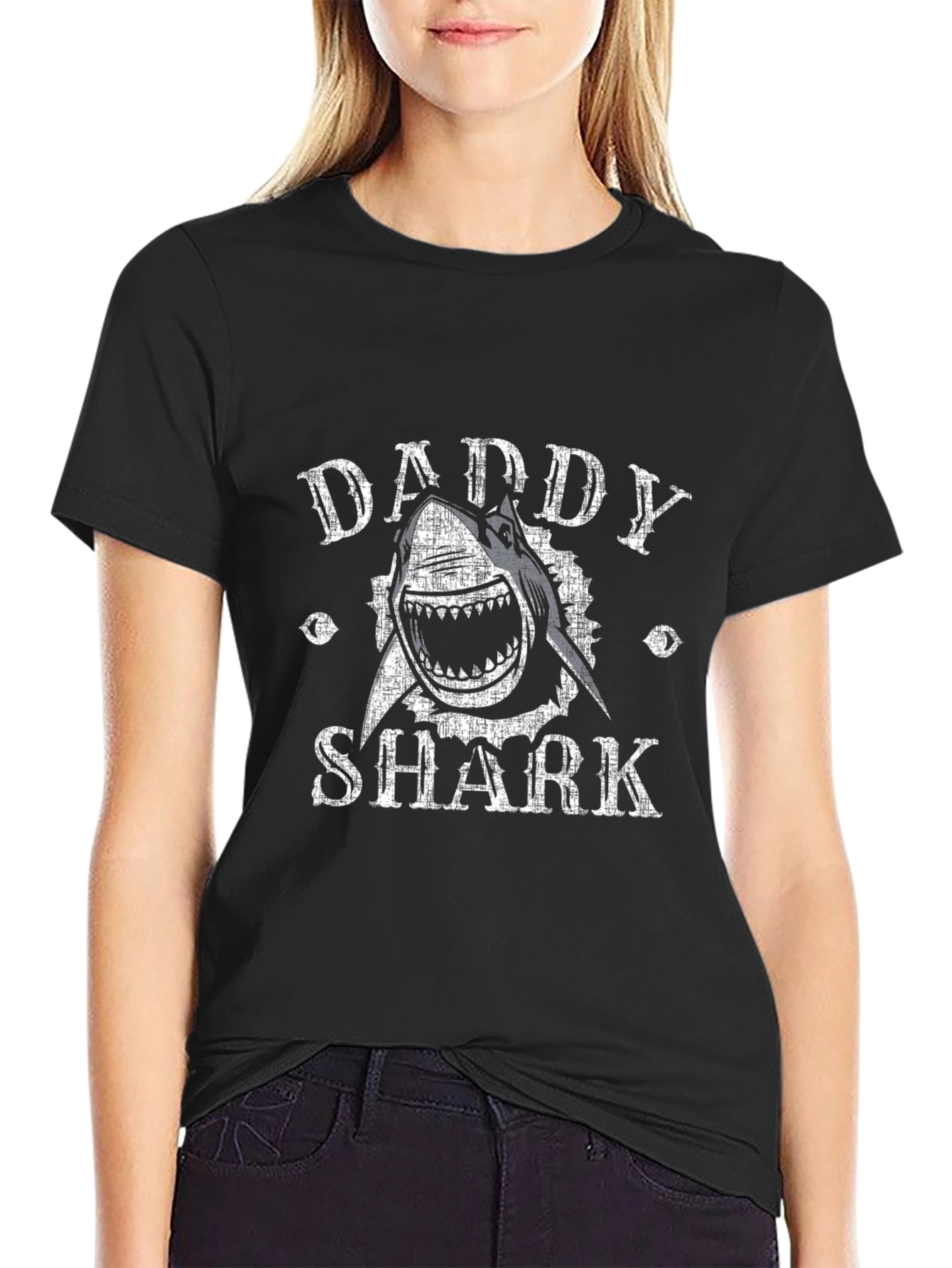 Daddy Shark Graphic Print Black T-Shirt