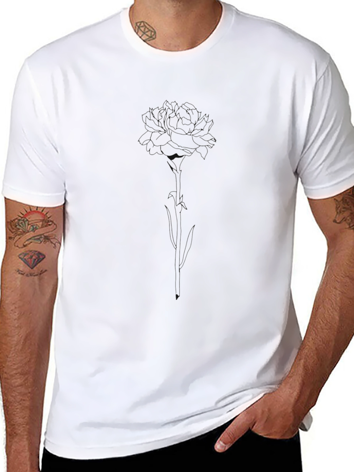 Black Rose Outline T-Shirt