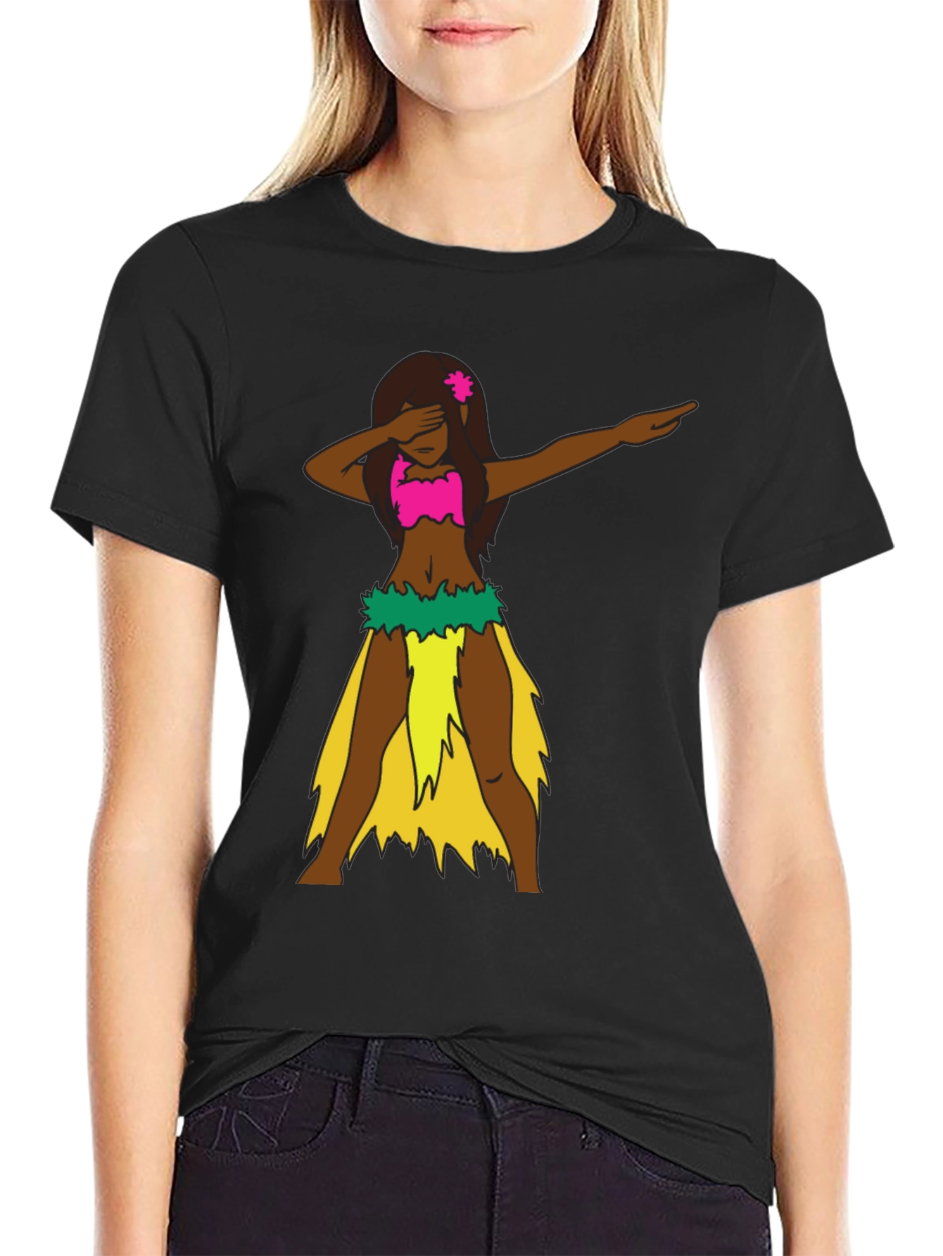 Dabbing Hula Girl Graphic Tee - Trendy & Unique!