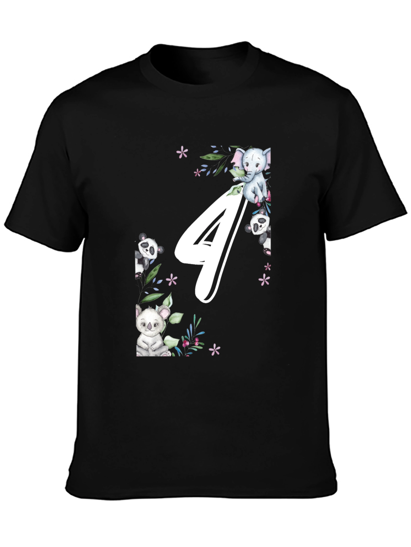 Cute Animals 4th Birthday Black T-Shirt