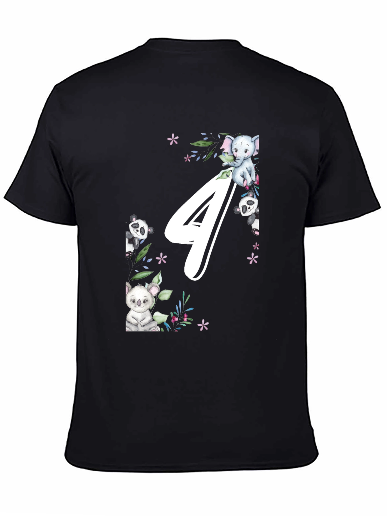 Cute Animals 4th Birthday Black T-Shirt