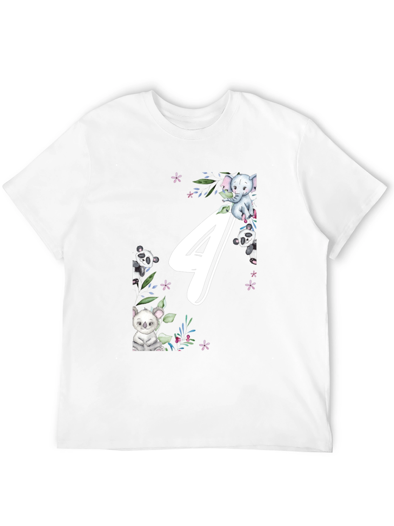 Cute Animals 4th Birthday Black T-Shirt