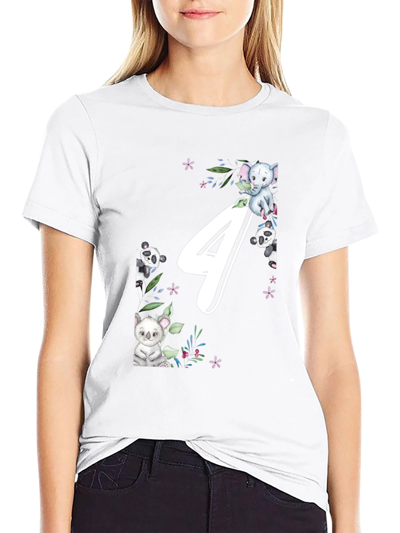 Cute Animals 4th Birthday Black T-Shirt