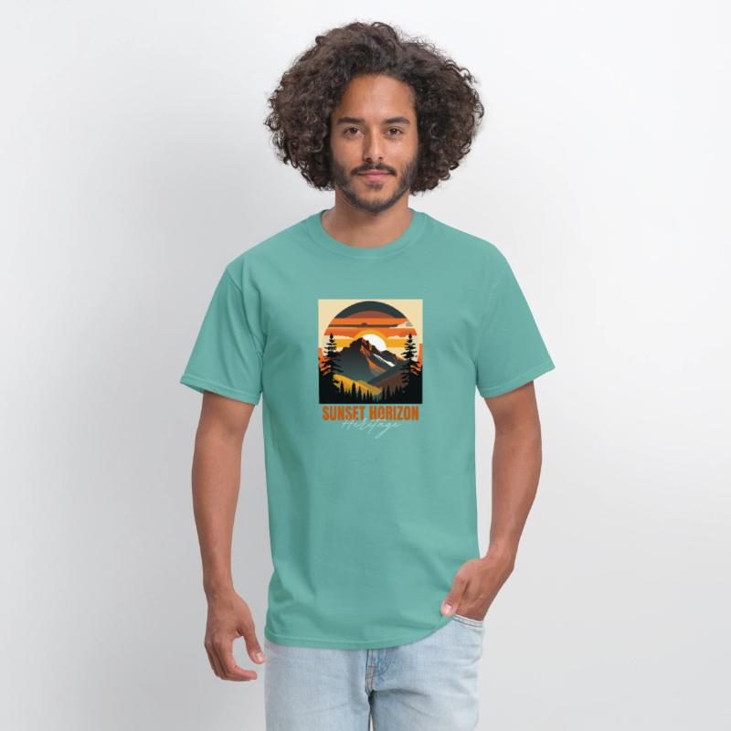 Mountain Illustration T-shirt sunset horizon